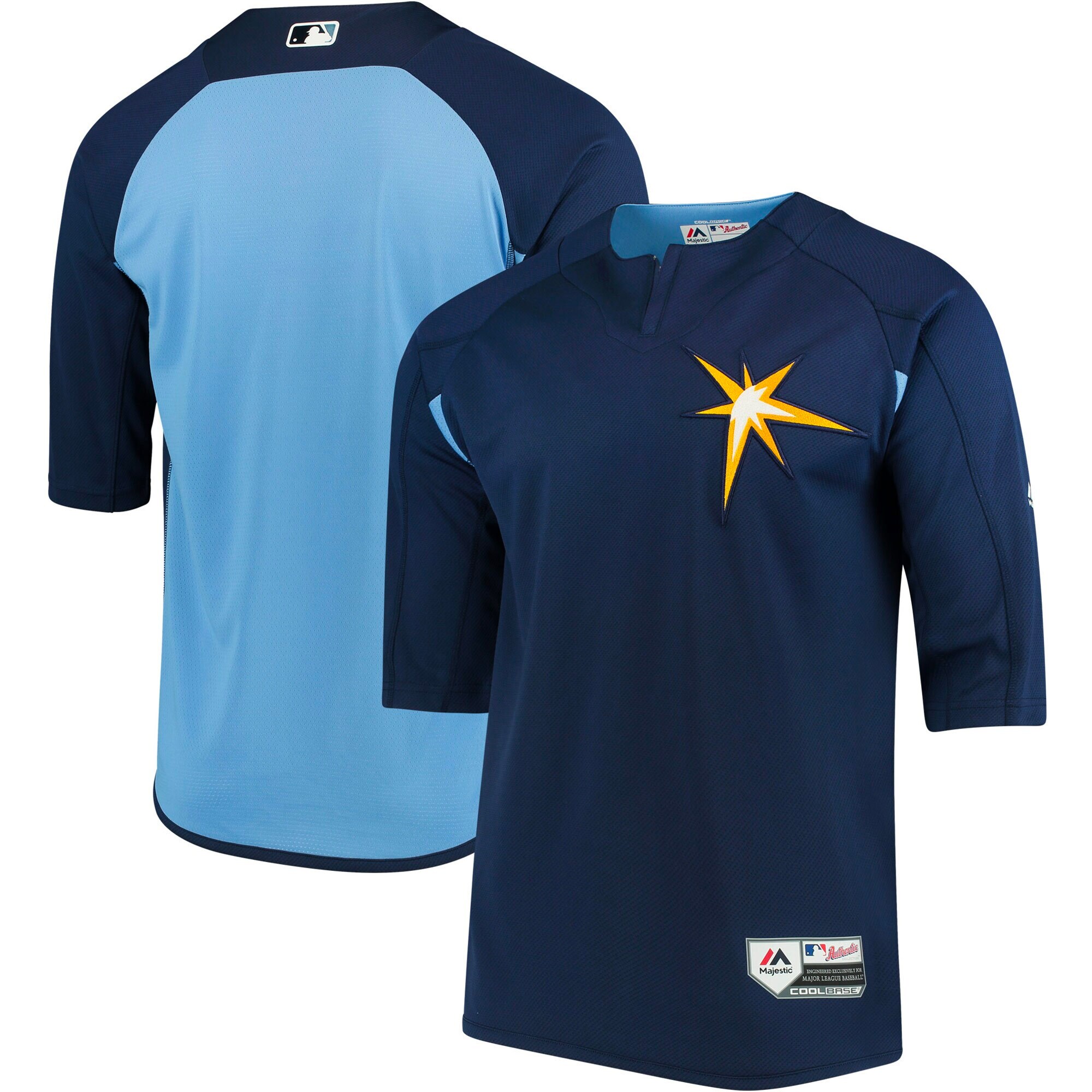 Men's Tampa Bay Rays Majestic Navy/Light Blue Collection On-Field 3/4-Sleeve Batting Practice Jersey - JS731 