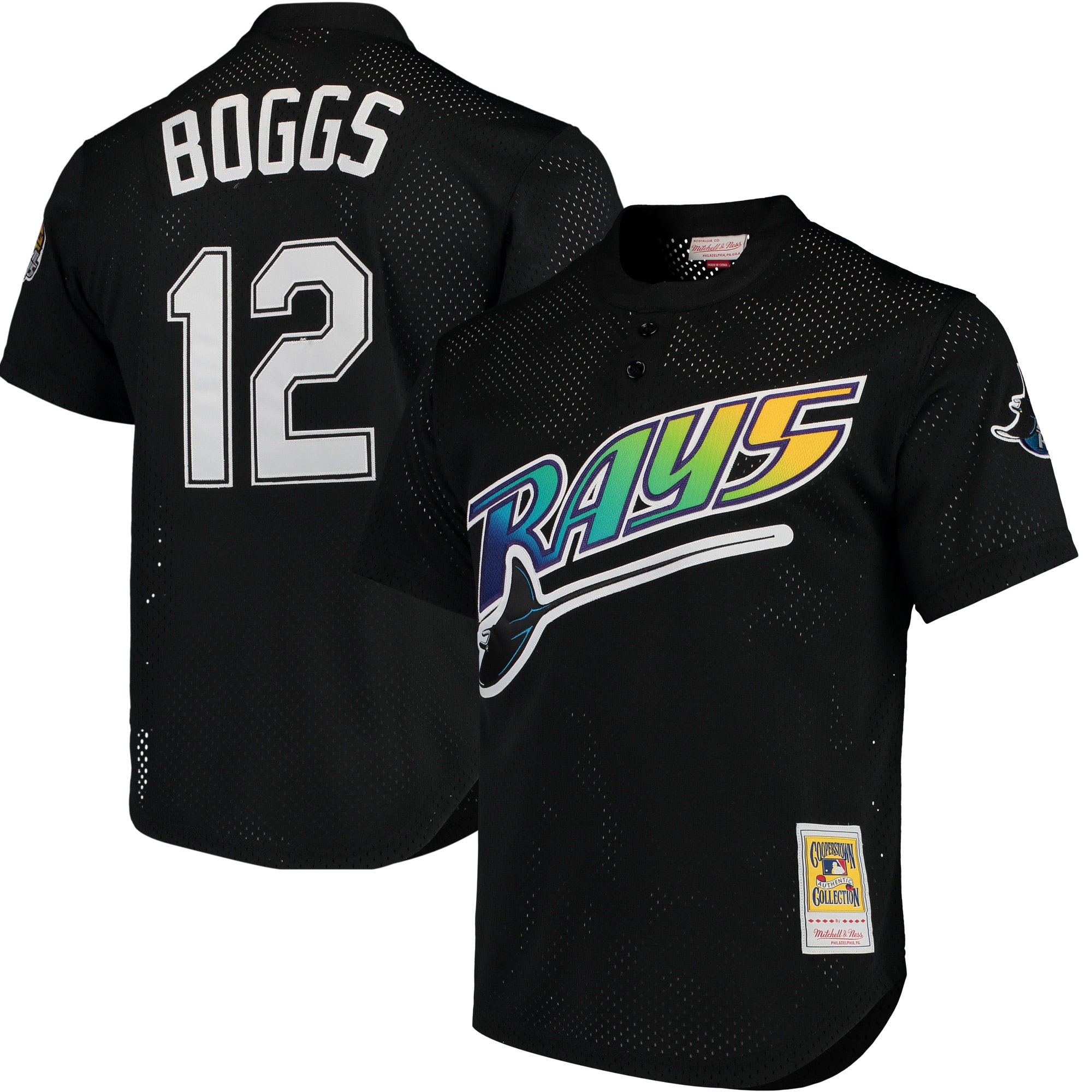 Men's Tampa Bay Rays Wade Boggs Mitchell & Ness Black Cooperstown 1991 Mesh Batting Practice Jersey - JS371 
