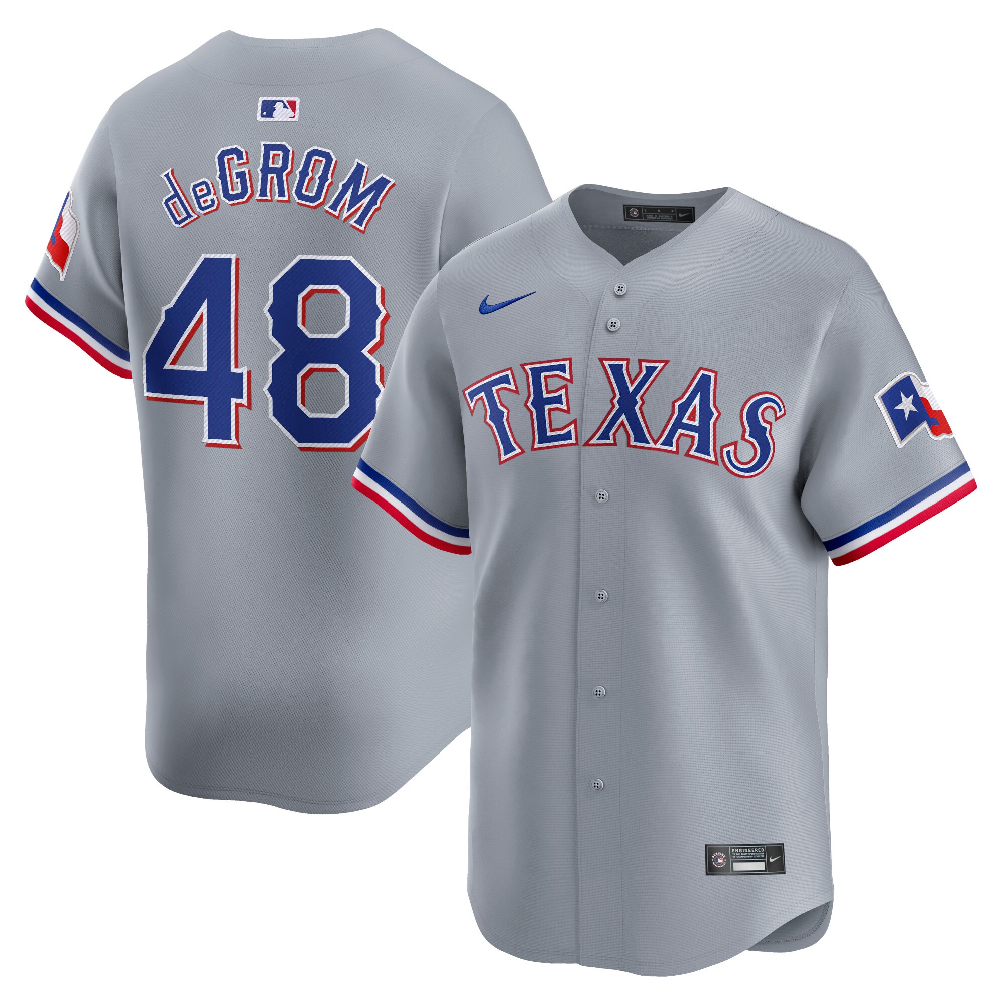 Men's Texas Rangers Jacob deGrom Gray Away Limited Player Baseball Jersey - JS467 
