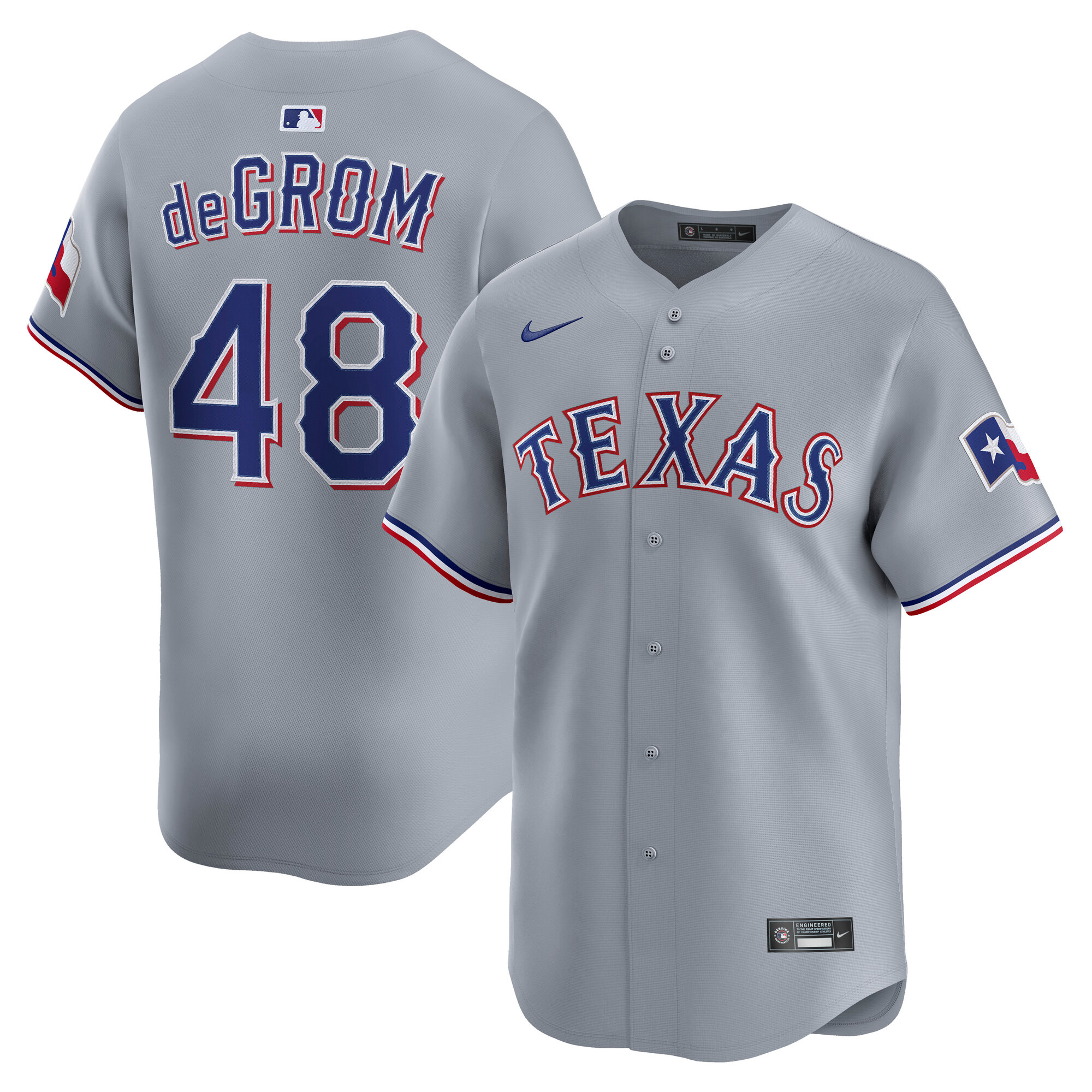 Men's Texas Rangers Jacob deGrom Gray Road Limited Player Baseball Jersey - JS128 