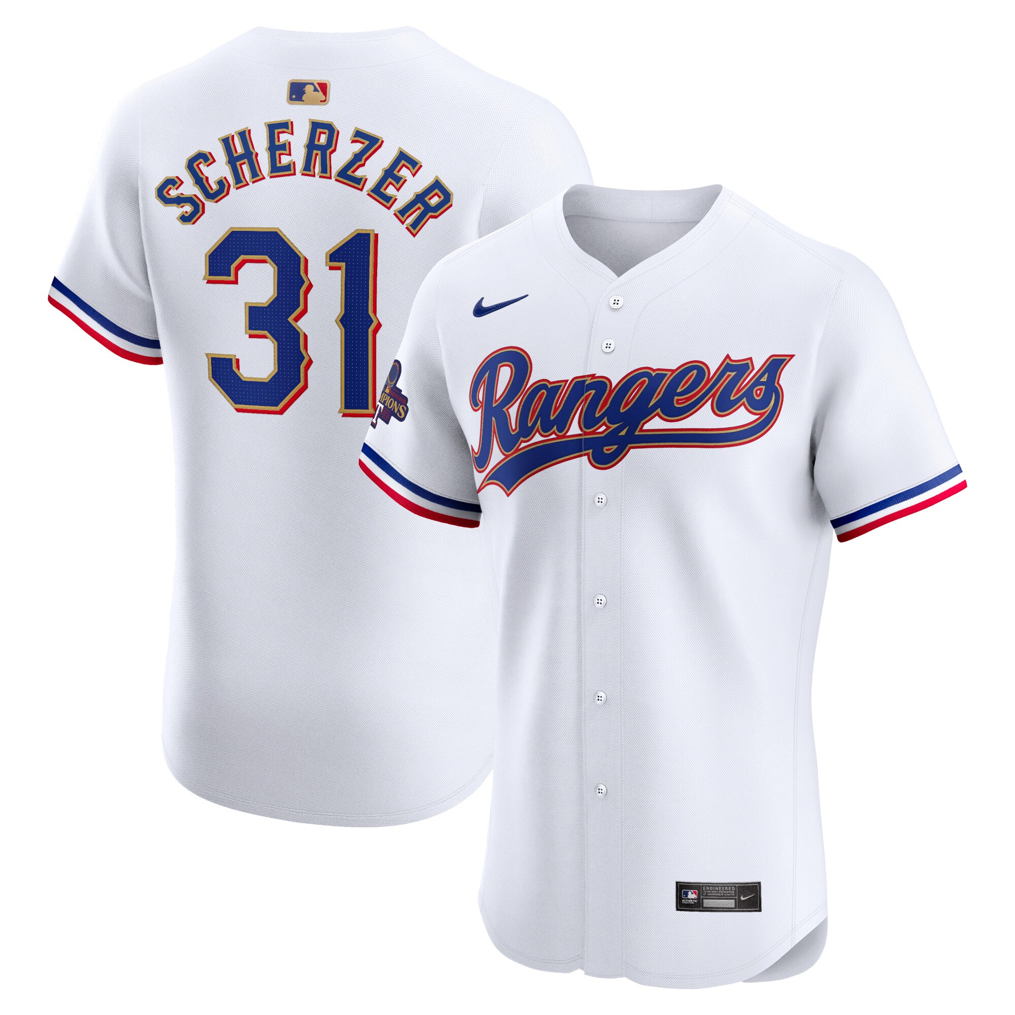 Men's Texas Rangers Max Scherzer White 2024 Gold Collection Elite Player Jersey - JS570 