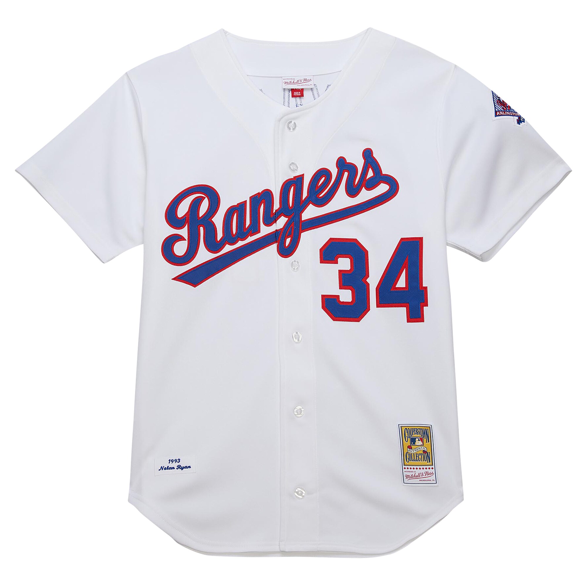 Alternative view of Men's Texas Rangers Nolan Ryan Mitchell & Ness White 1993 Cooperstown Collection Baseball Jersey - JS701 