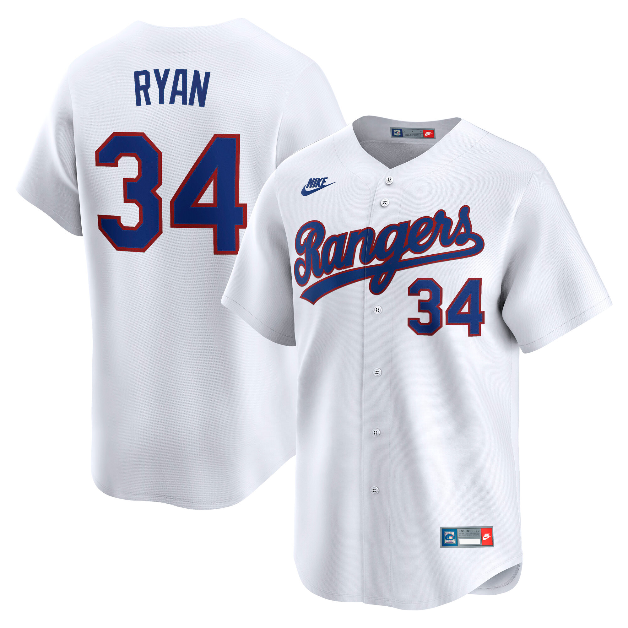 Men's Texas Rangers Nolan Ryan White Throwback Cooperstown Collection Limited Baseball Jersey - JS848 