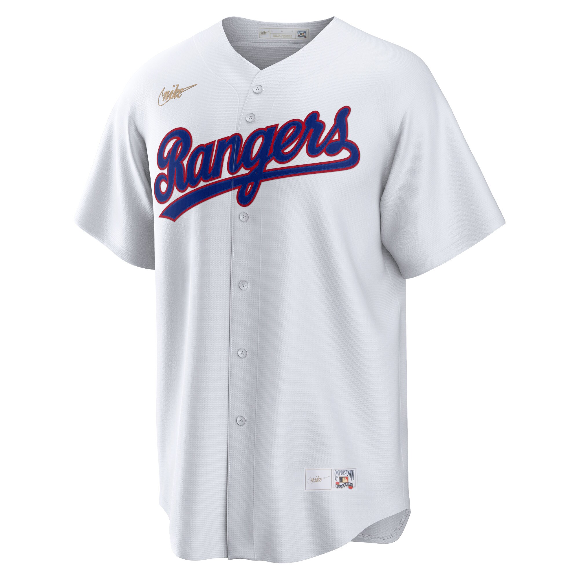 Alternative view of Men's Texas Rangers White Home Cooperstown Collection Team Baseball Jersey - JS943 