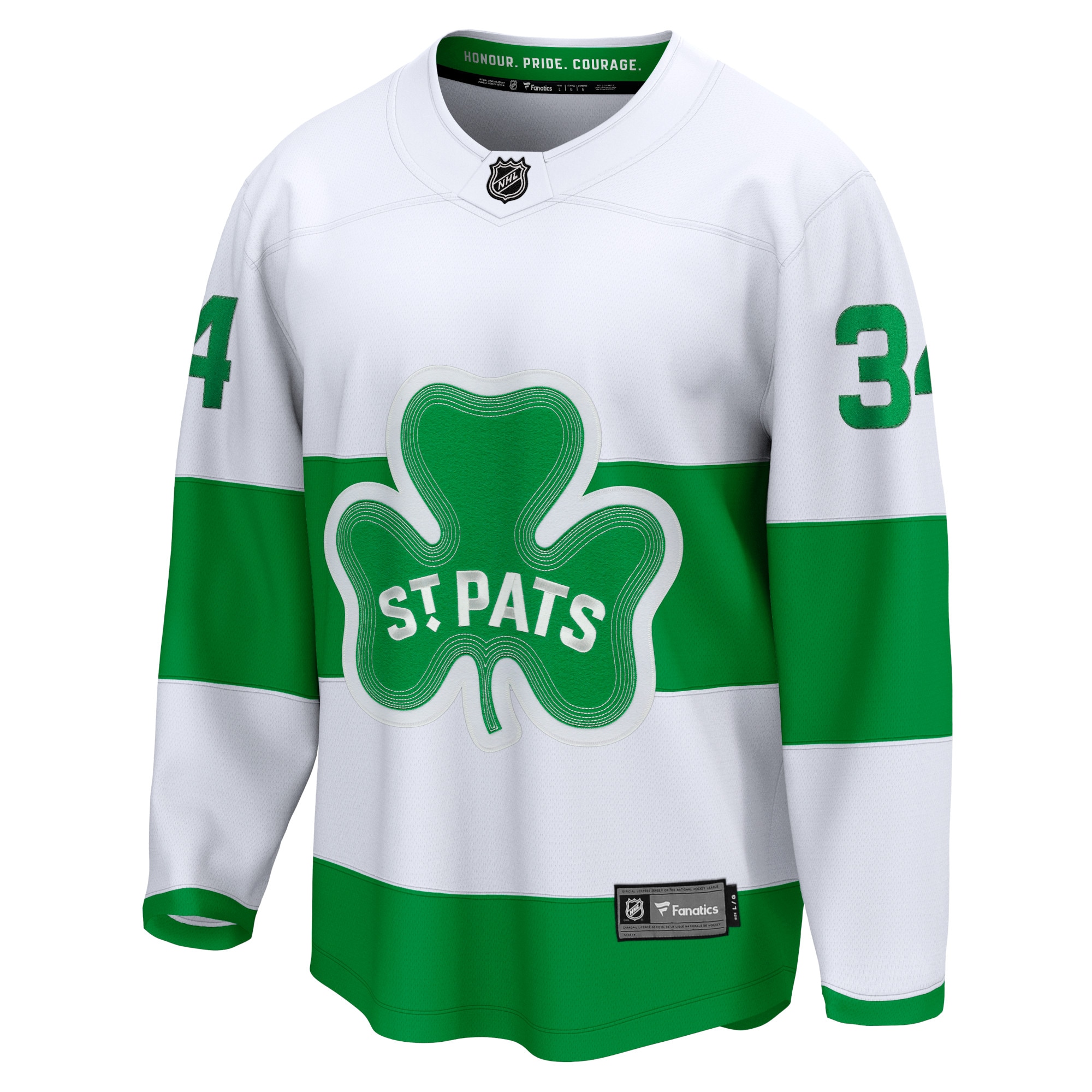 Alternative view of Men's Toronto Maple Leafs Auston Matthews White St. Patricks Alternate Premier Breakaway Player Jersey - JS803 