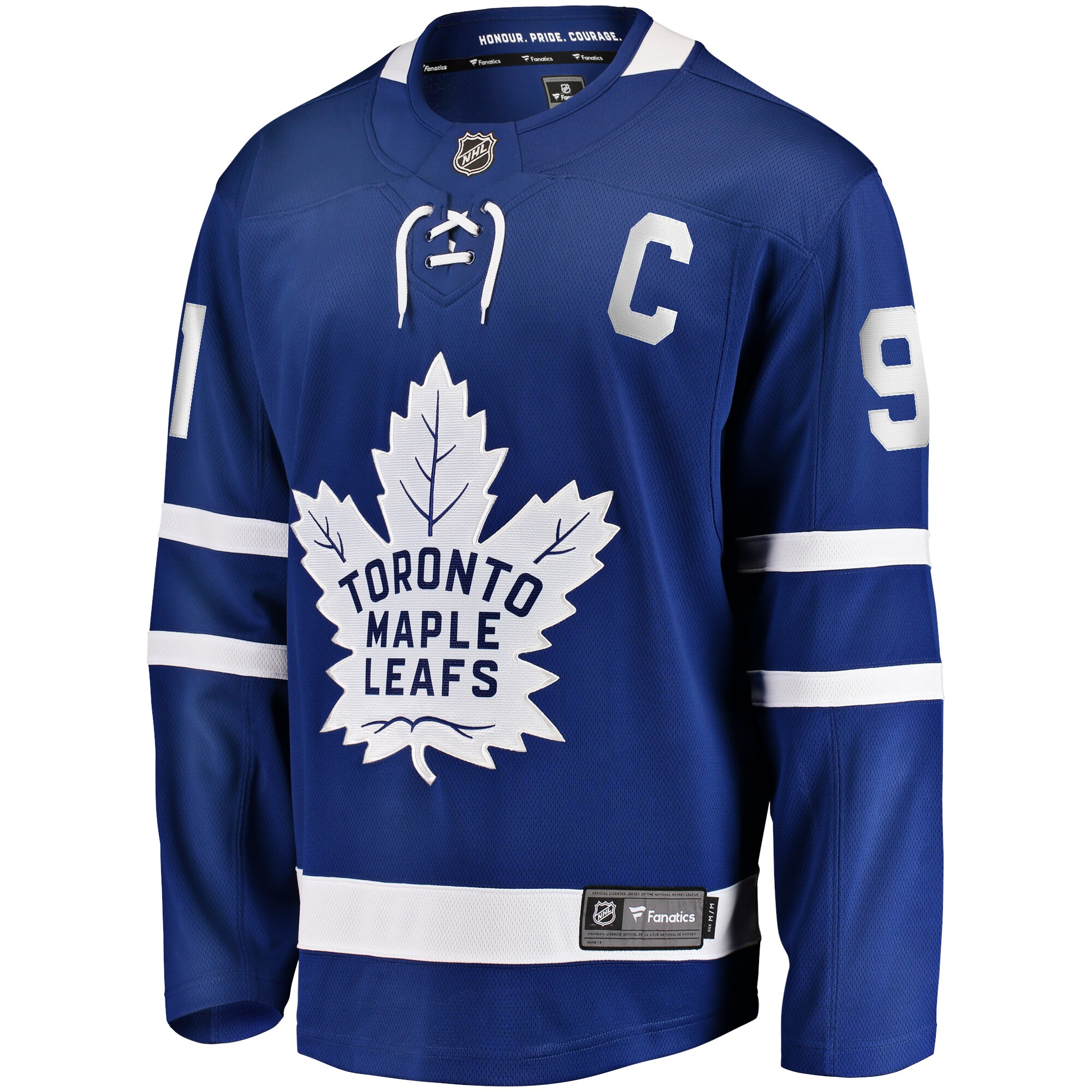 Alternative view of Men's Toronto Maple Leafs John Tavares Blue Captain Patch Home Breakaway Hockey Jersey - JS454 
