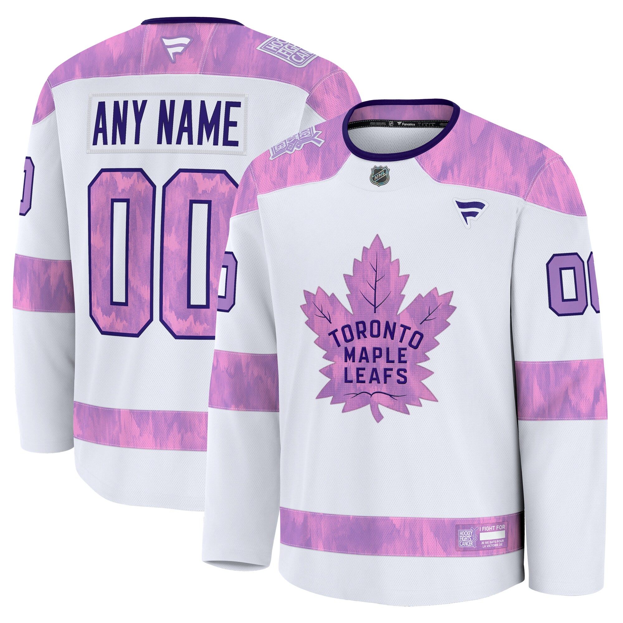 Men's Toronto Maple Leafs White 2024 Hockey Fights Cancer Custom Practice Jersey - JS639 