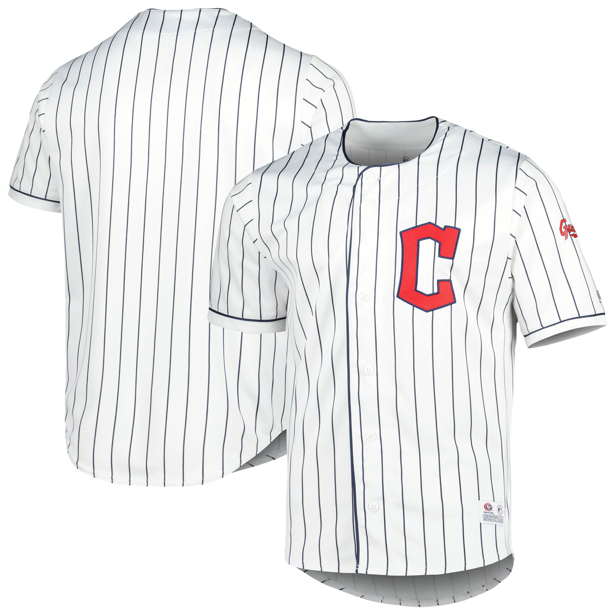 Alternative view of Men's True-fan White/navy Cleveland Guardians Pinstripe Baseball Jersey