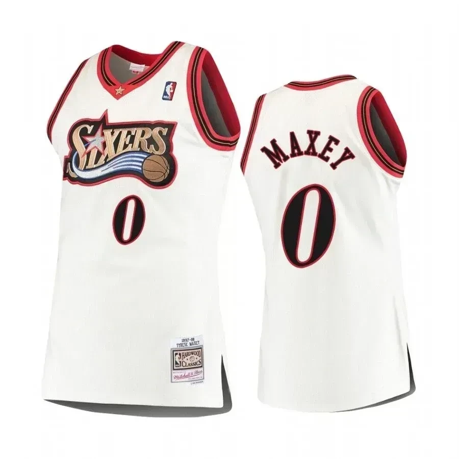 Men's Tyrese Maxey 0 Philadelphia 76ers Hardwood Classics Basketball Jersey White - JS730 