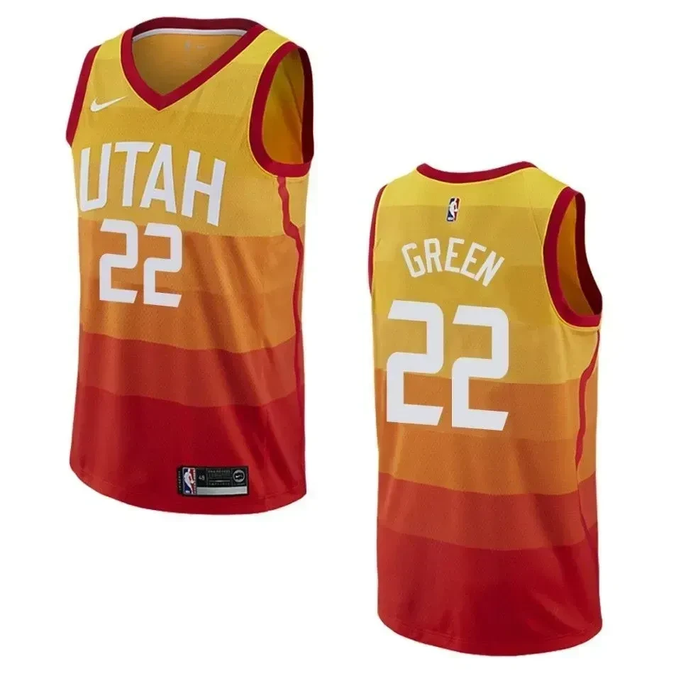 Men's Utah Jazz 22 Jeff Green City Swingman Hockey Jersey - Orange - JS648 