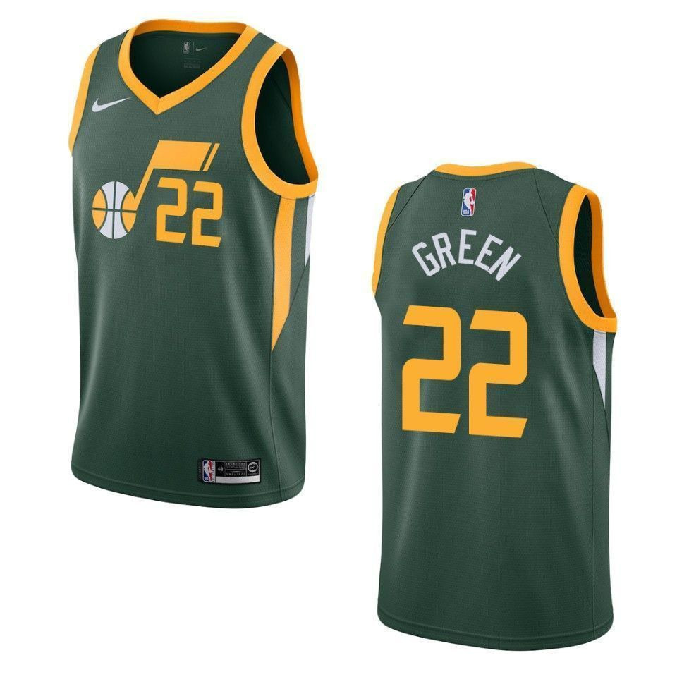 Men's Utah Jazz 22 Jeff Green Earned Swingman Hockey Jersey - Green - JS676 