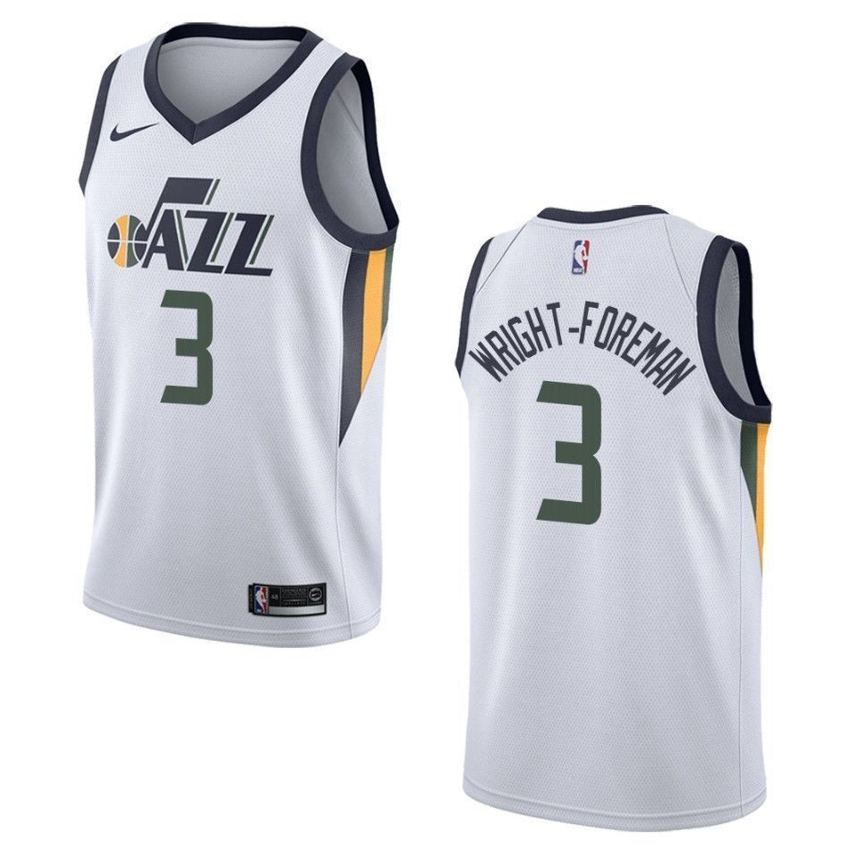 Men's Utah Jazz 3 Justin Wright-foreman Association Swingman Basketball Jersey - White - JS713 