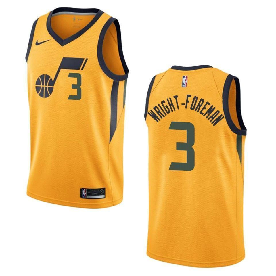 Men's Utah Jazz 3 Justin Wright-foreman Statement Swingman Basketball Jersey - Gold - JS374 