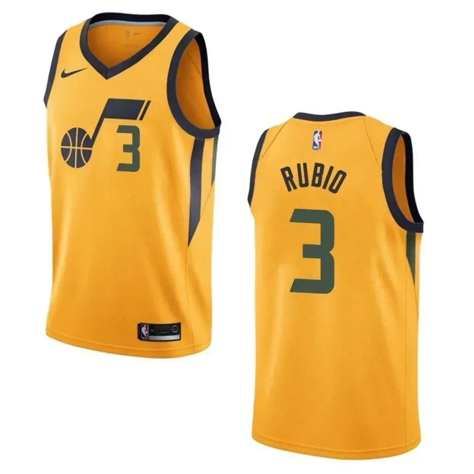Men's Utah Jazz 3 Ricky Rubio Statement Swingman Basketball Jersey - Yellow - JS903 