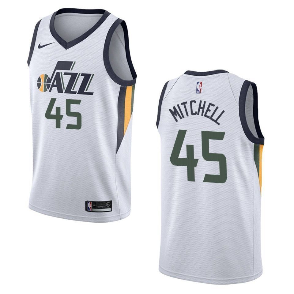 Men's Utah Jazz 45 Donovan Mitchell Association Swingman Hockey Jersey - White - JS298 