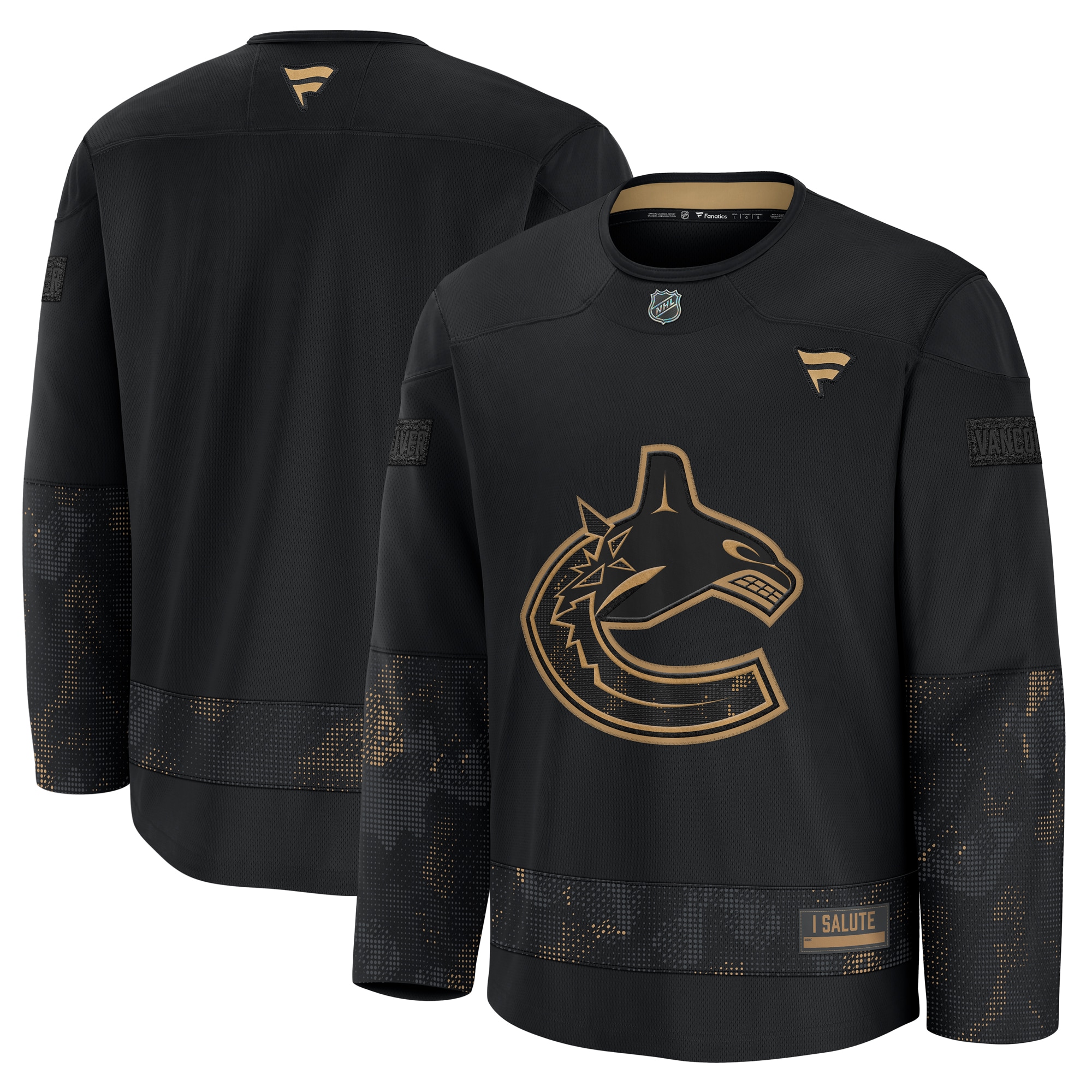 Men's Vancouver Canucks Black 2024 Military Appreciation Practice Hockey Jersey - JS512 