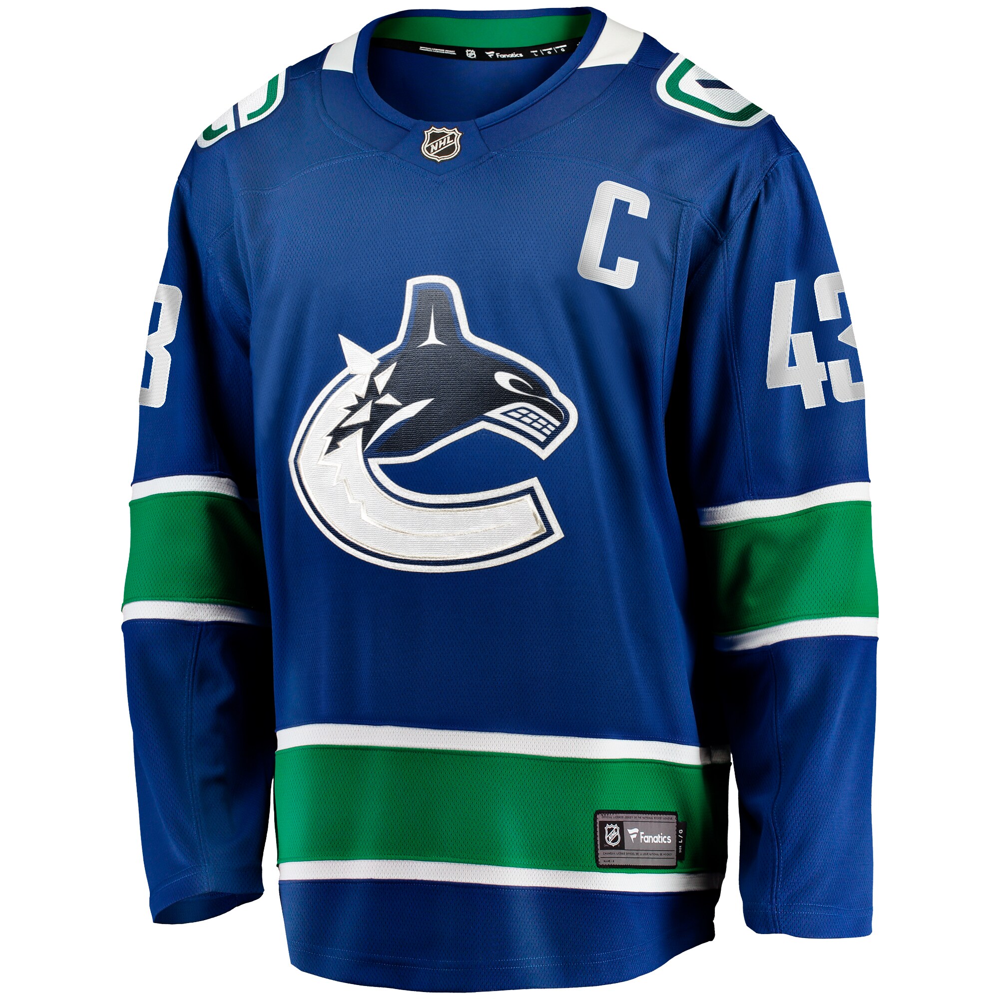 Alternative view of Men's Vancouver Canucks Quinn Hughes Blue Home Breakaway Hockey Jersey - JS723 