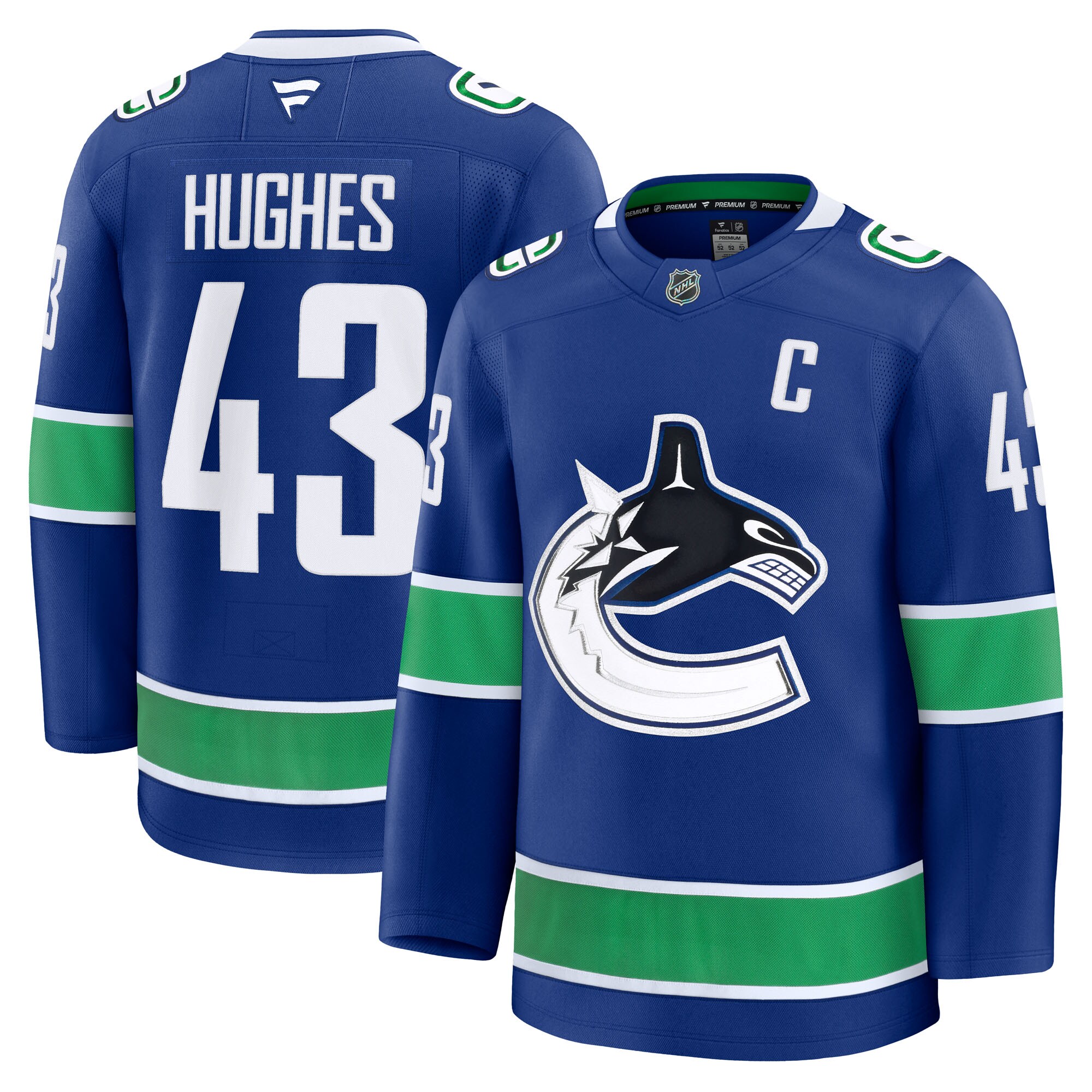 Men's Vancouver Canucks Quinn Hughes Blue Home Premium Hockey Jersey - JS432 