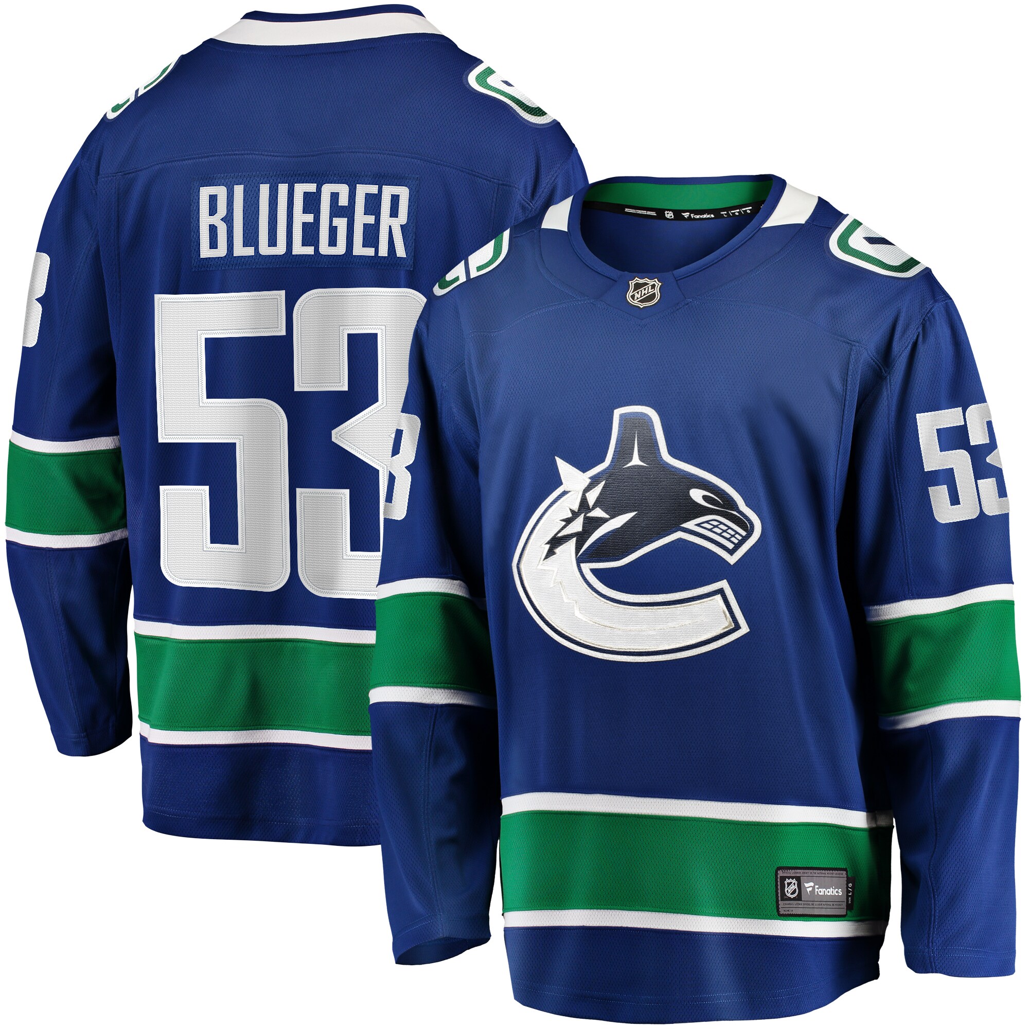Men's Vancouver Canucks Teddy Blueger Blue Home Breakaway Hockey Jersey - JS512 