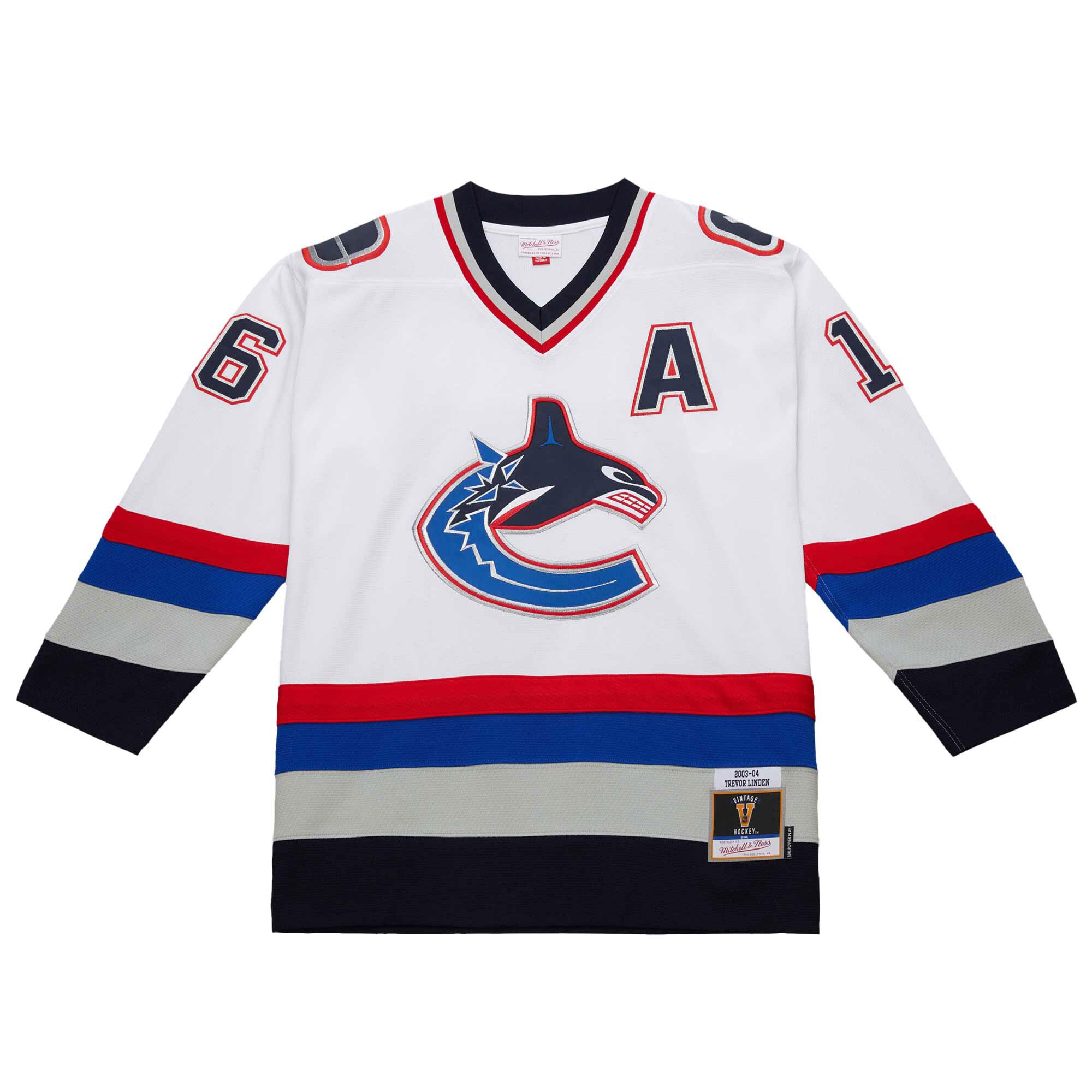 Alternative view of Men's Vancouver Canucks Trevor Linden White 2003-04 Power Play Hockey Jersey - JS593 