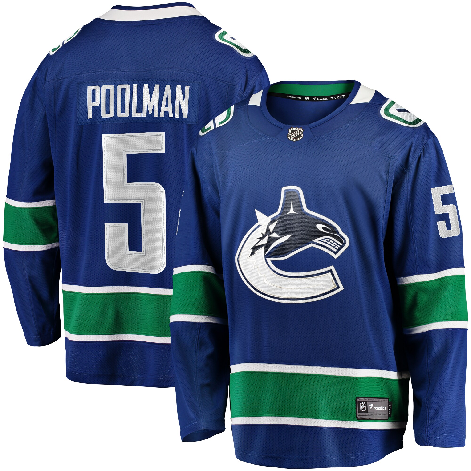 Men's Vancouver Canucks Tucker Poolman Blue Home Premier Breakaway Player Hockey Jersey - JS512 