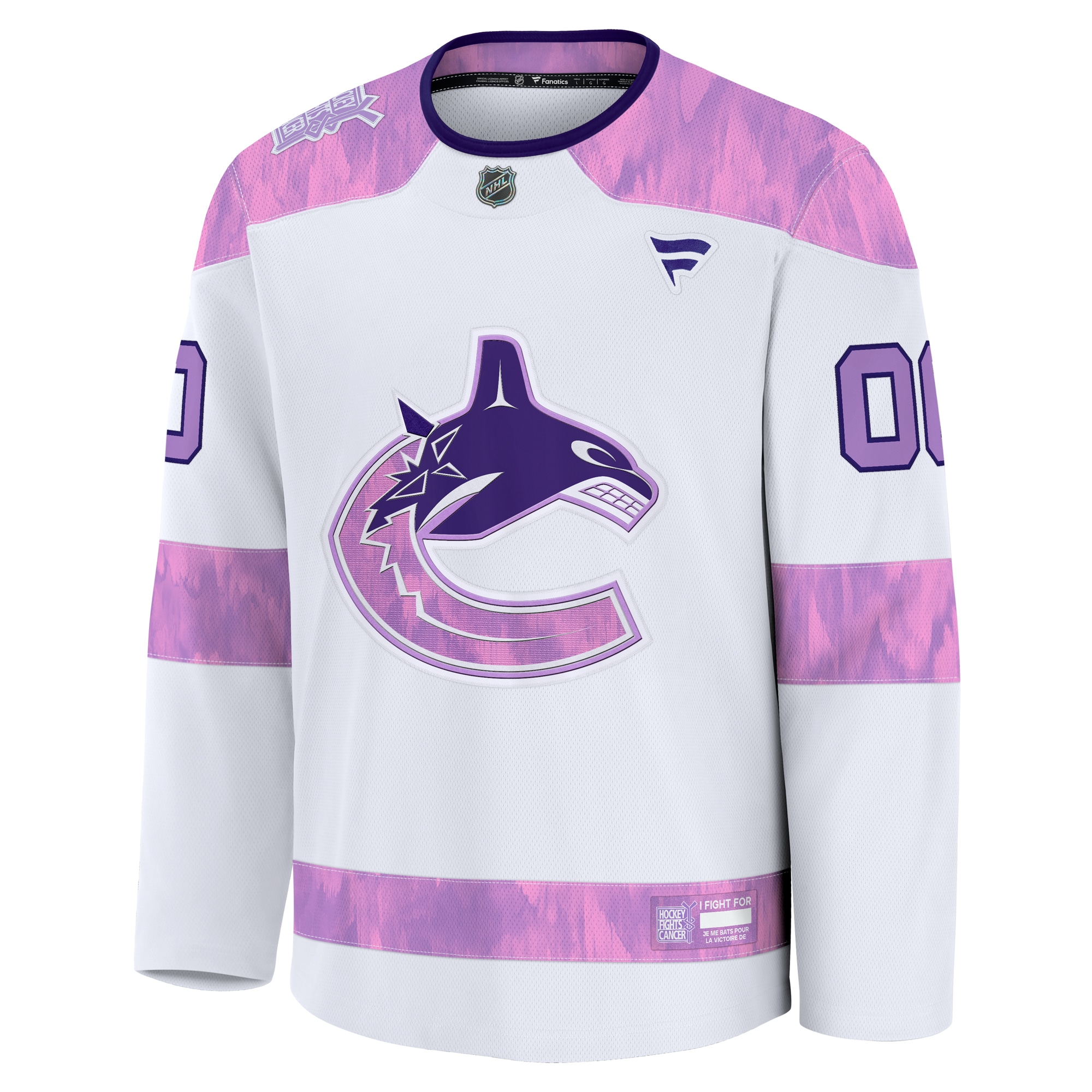 Alternative view of Men's Vancouver Canucks White 2024 Hockey Fights Cancer Custom Practice Hockey Jersey - JS335 