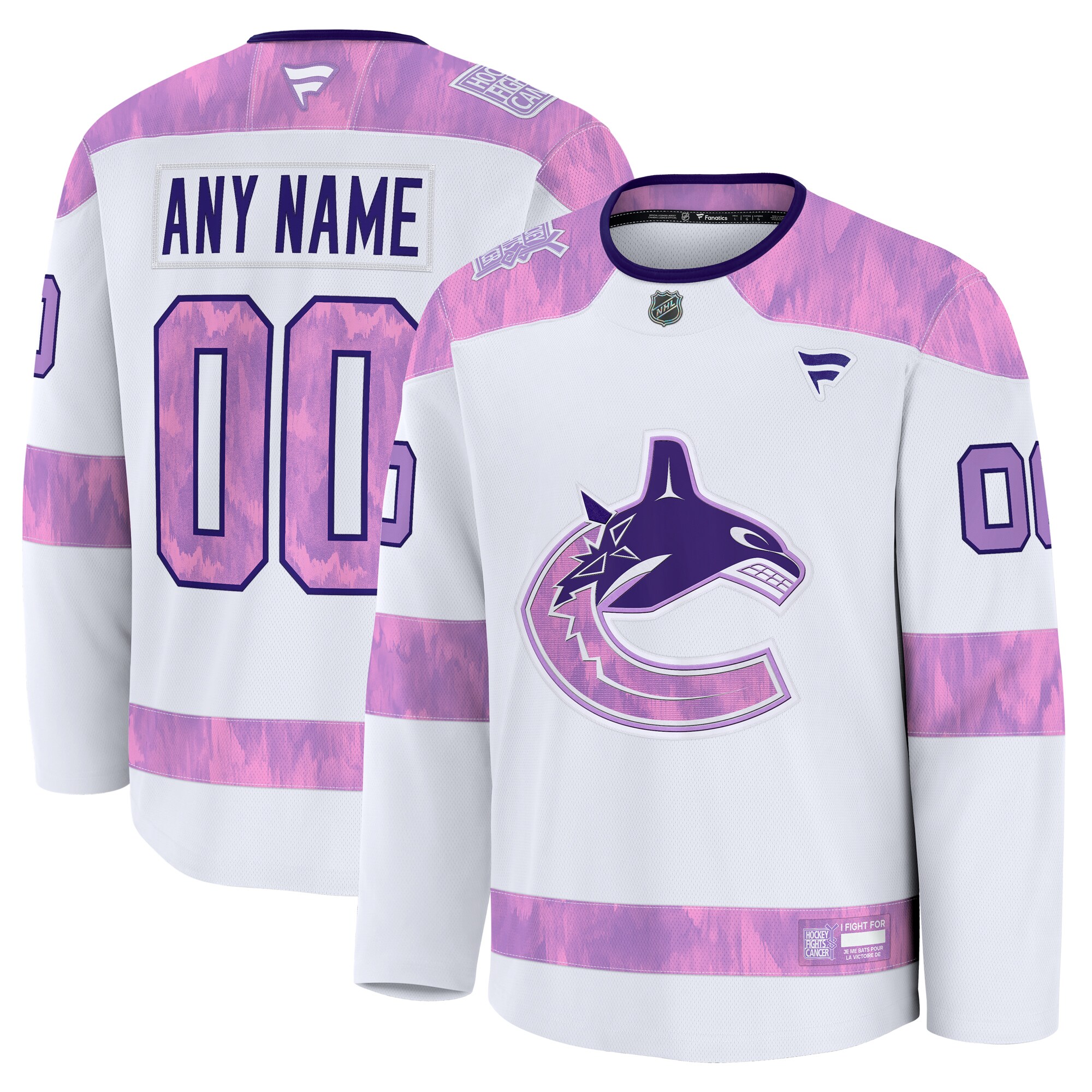 Men's Vancouver Canucks White 2024 Hockey Fights Cancer Custom Practice Hockey Jersey - JS335 