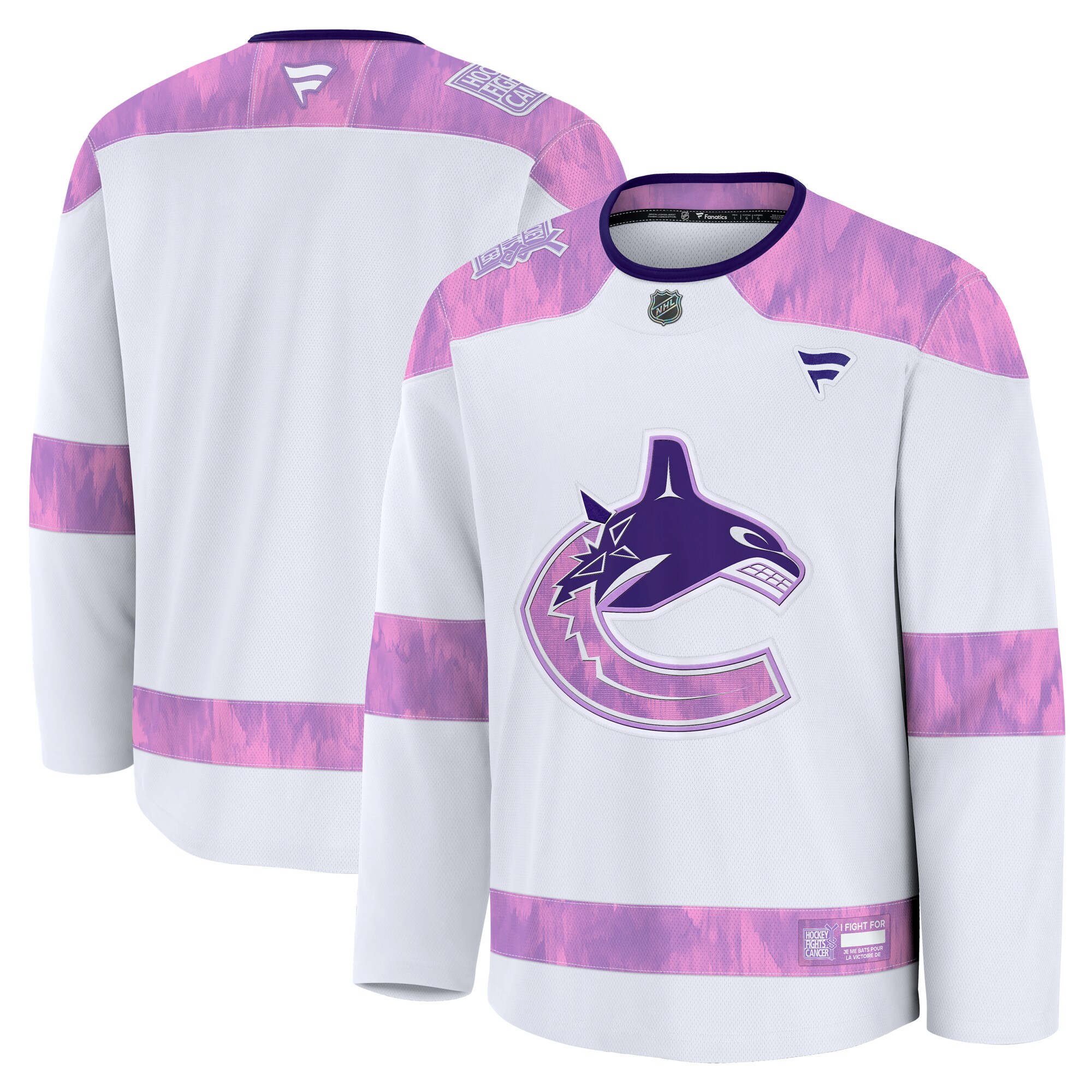 Men's Vancouver Canucks White 2024 Hockey Fights Cancer Practice Hockey Jersey - JS405 
