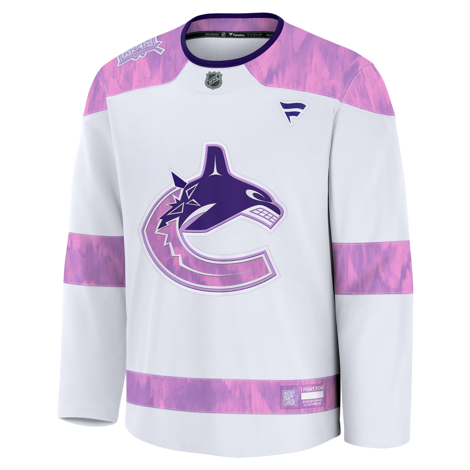Alternative view of Men's Vancouver Canucks White 2024 Hockey Fights Cancer Practice Hockey Jersey - JS405 