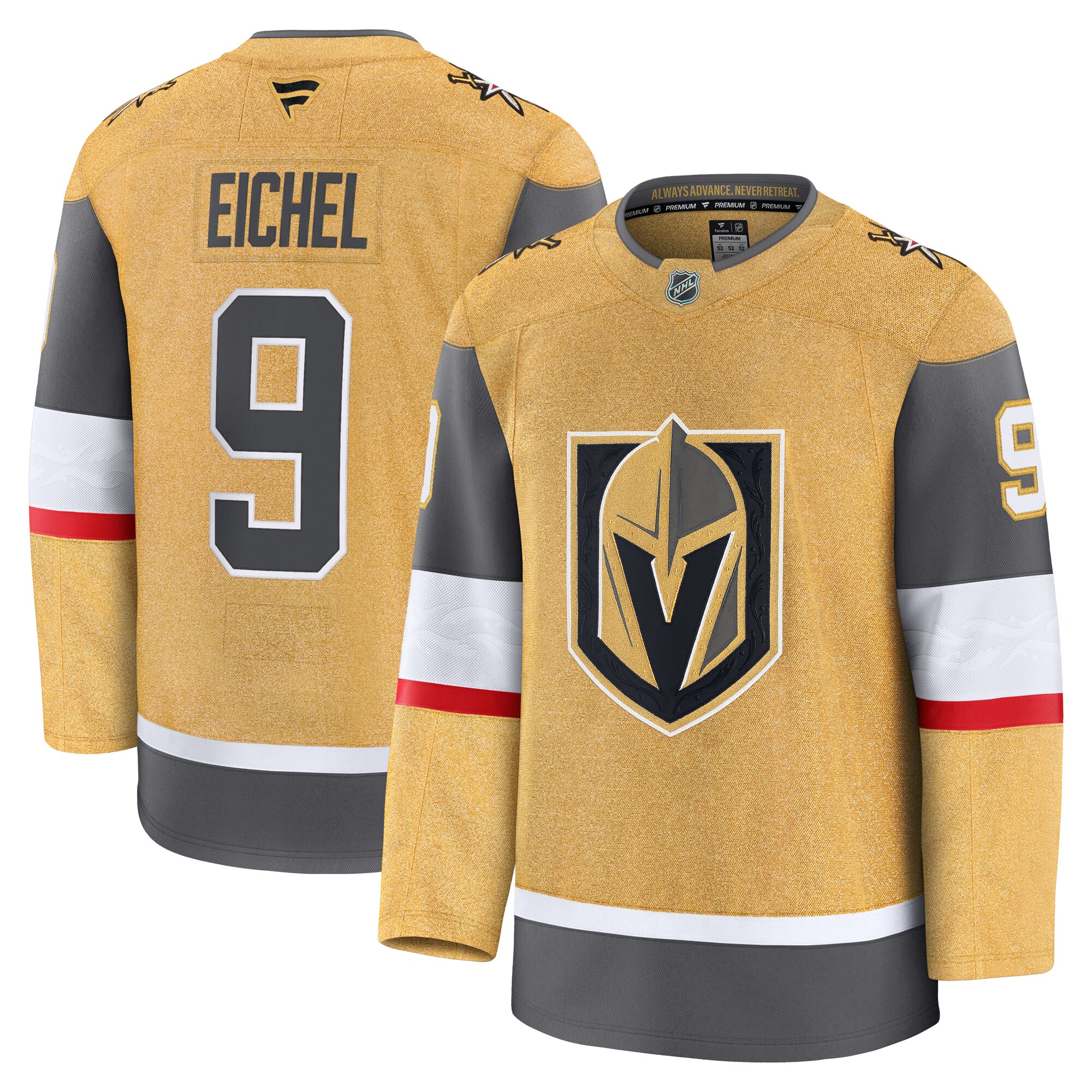 Men's Vegas Golden Knights Jack Eichel Gold Home Premium Hockey Jersey - JS170 