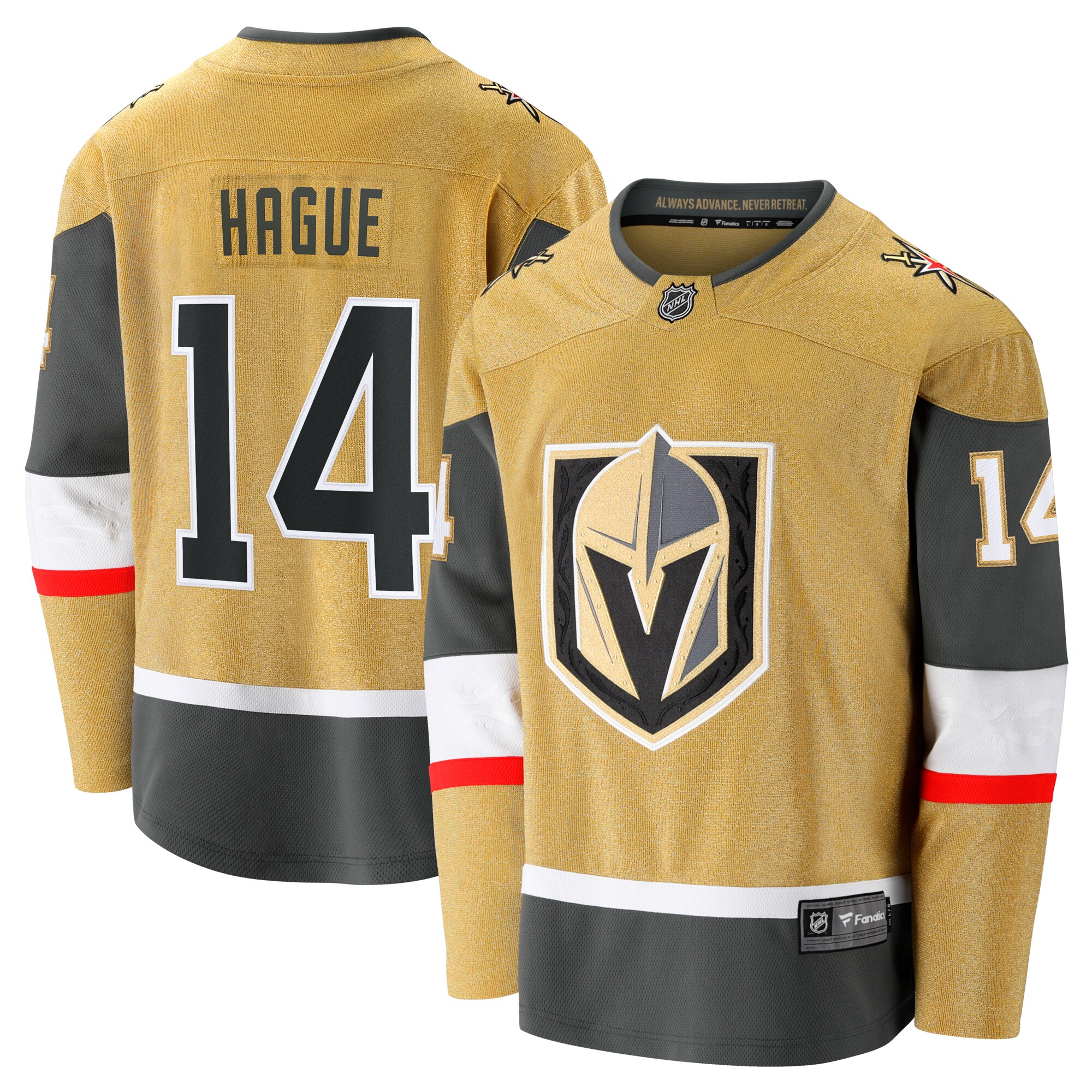 Men's Vegas Golden Knights Nicolas Hague Gold Home Premier Breakaway Player Hockey Jersey - JS929 
