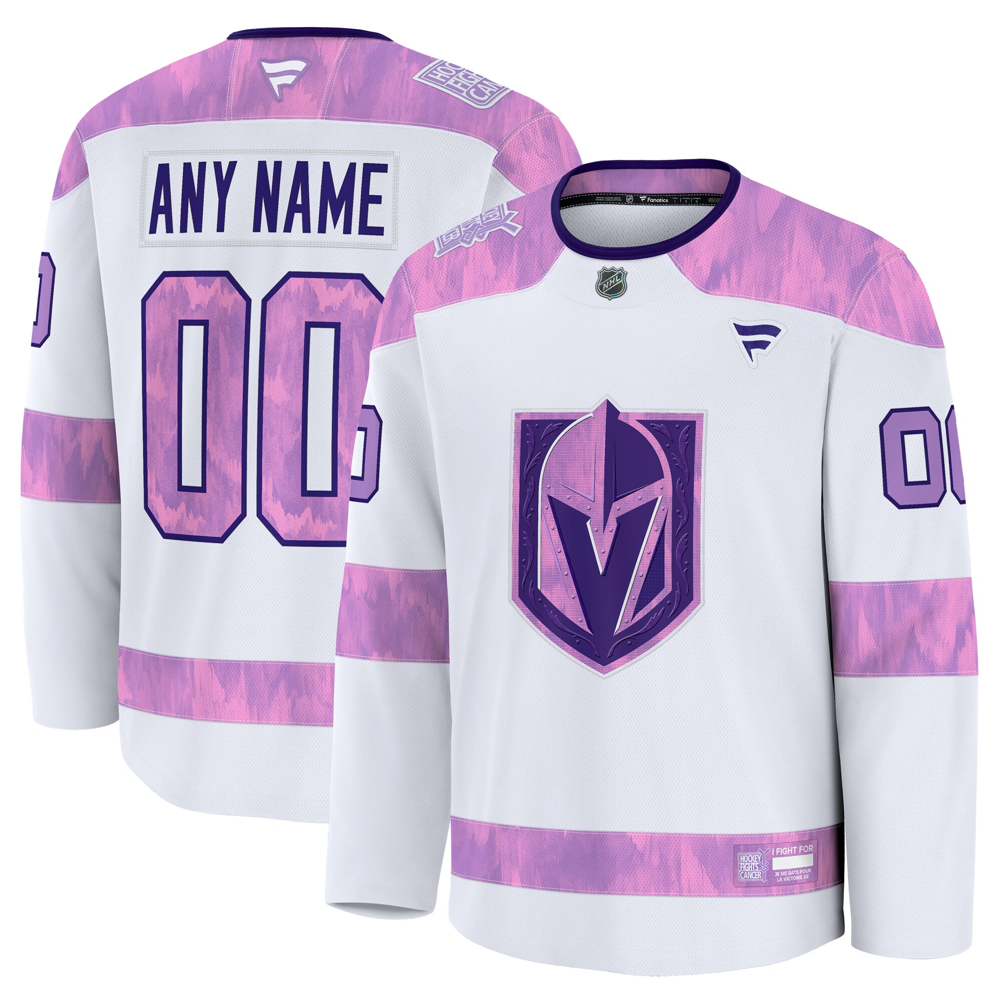 Men's Vegas Golden Knights White 2024 Hockey Fights Cancer Custom Practice Hockey Jersey - JS712 