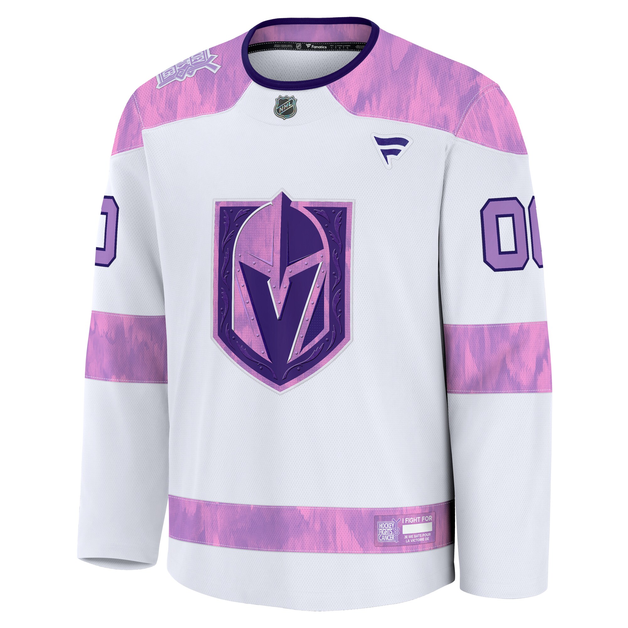 Alternative view of Men's Vegas Golden Knights White 2024 Hockey Fights Cancer Custom Practice Hockey Jersey - JS712 