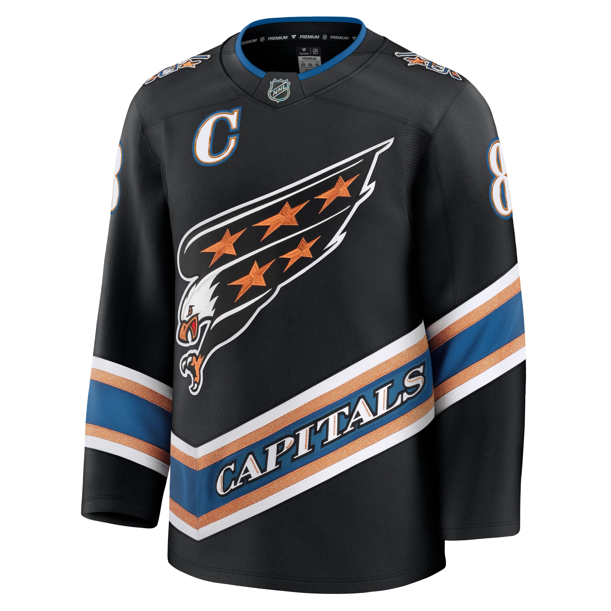 Alternative view of Men's Washington Capitals Alexander Ovechkin Black Alternate 50th Anniversary Premium Hockey Jersey - JS452 