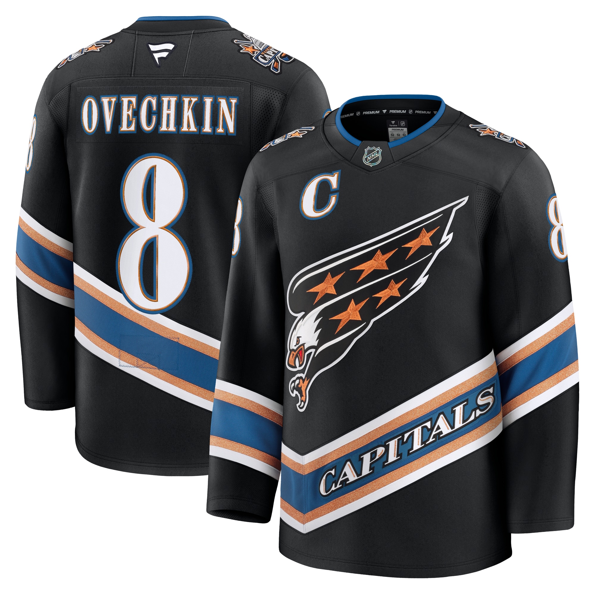 Men's Washington Capitals Alexander Ovechkin Black Alternate 50th Anniversary Premium Hockey Jersey - JS452 