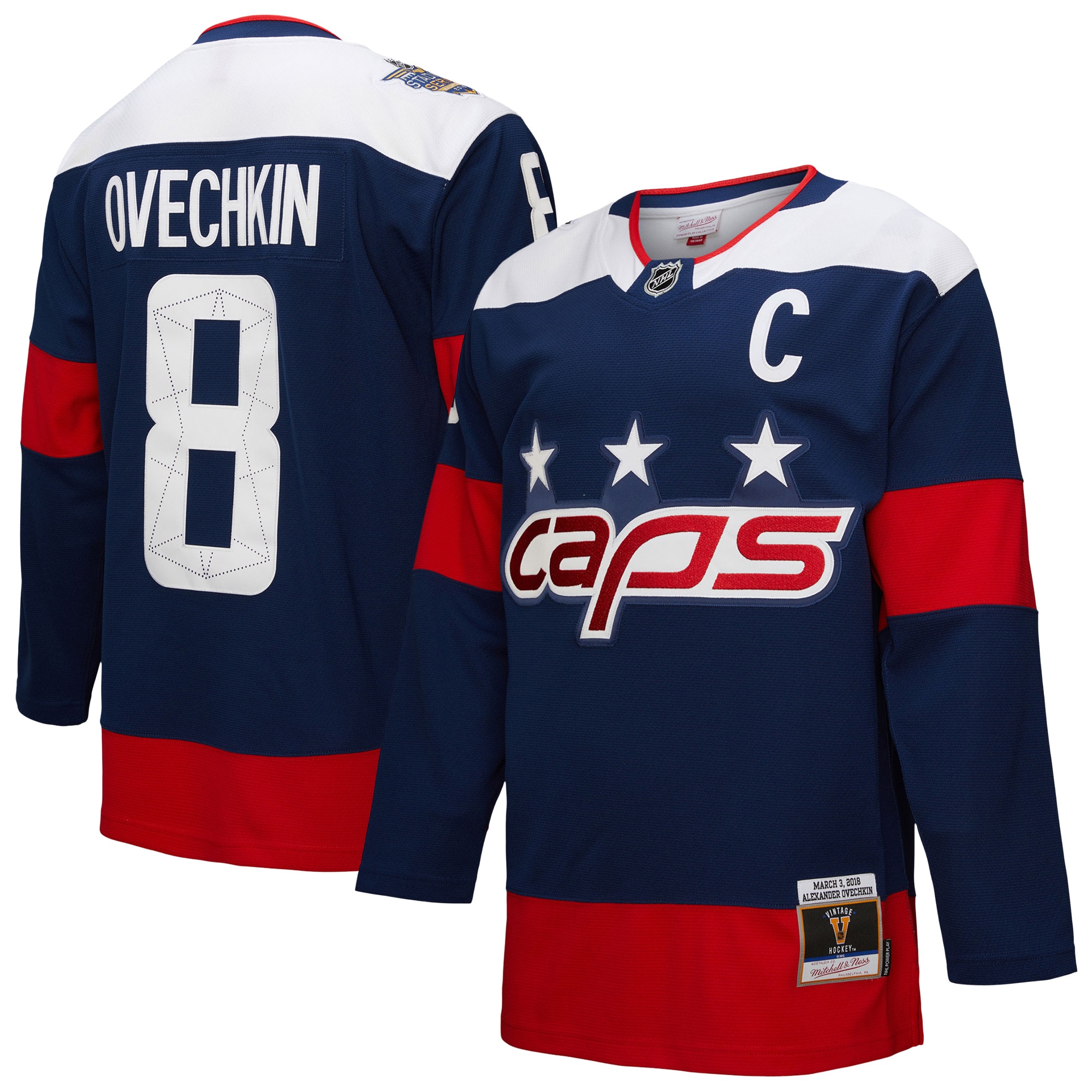 Men's Washington Capitals Alexander Ovechkin Mitchell & Ness Navy Power Play Hockey Jersey - JS255 