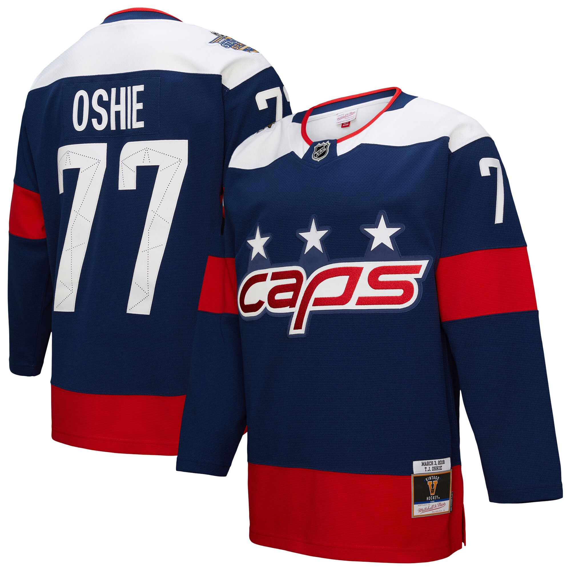 Men's Washington Capitals TJ Oshie Mitchell & Ness Navy Power Play Hockey Jersey - JS366 