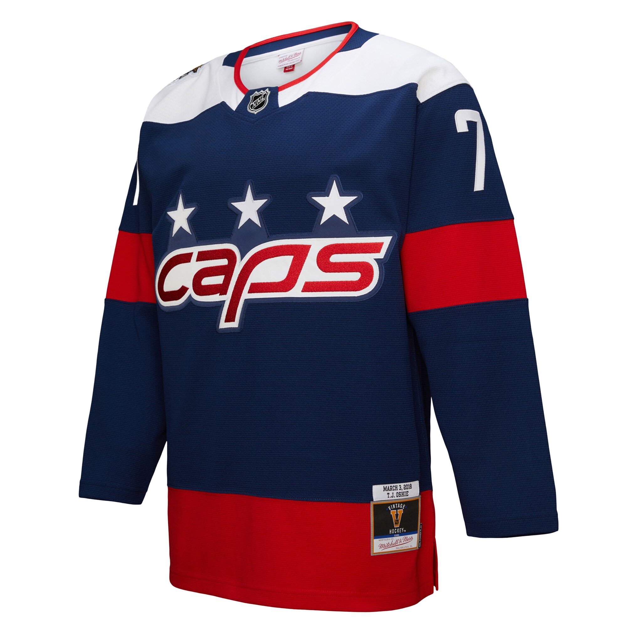 Alternative view of Men's Washington Capitals TJ Oshie Mitchell & Ness Navy Power Play Hockey Jersey - JS881 