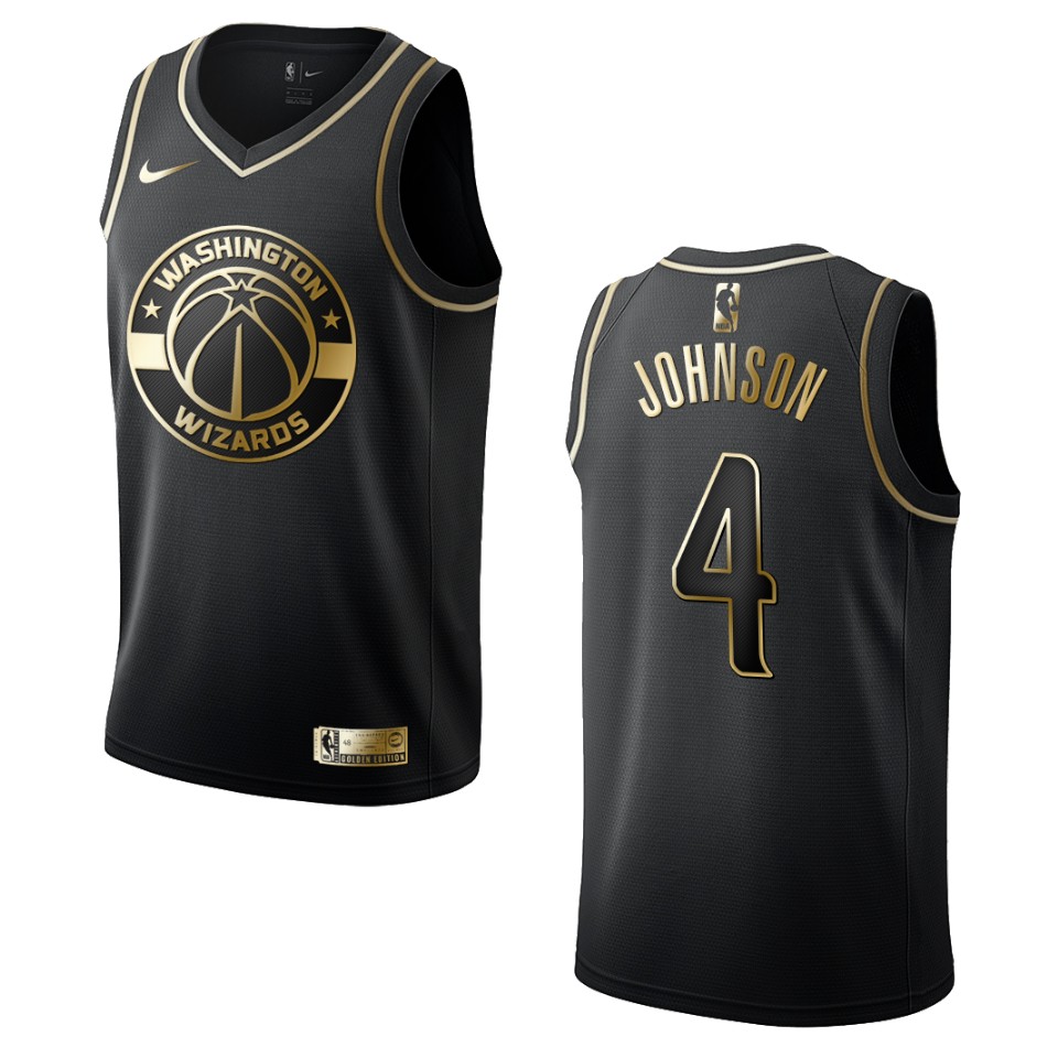 Men’s Washington Wizards #4 Wesley Johnson Golden Edition Basketball Jersey – Black