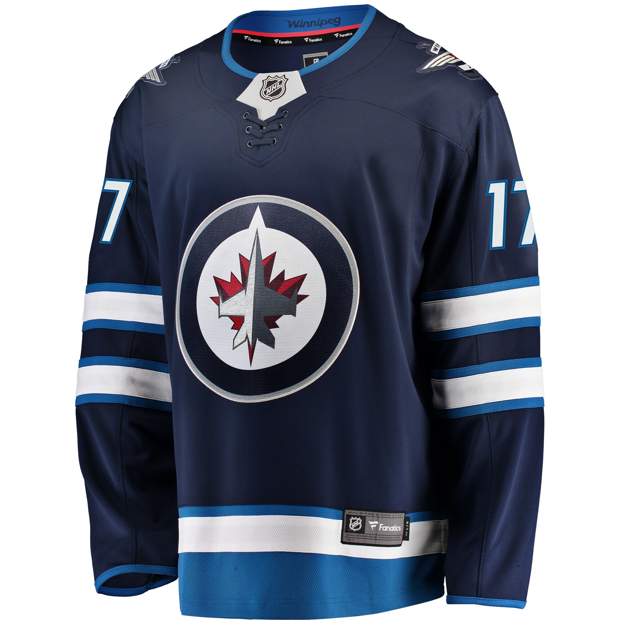 Alternative view of Men's Winnipeg Jets Adam Lowry Navy Breakaway Jersey - JS422 
