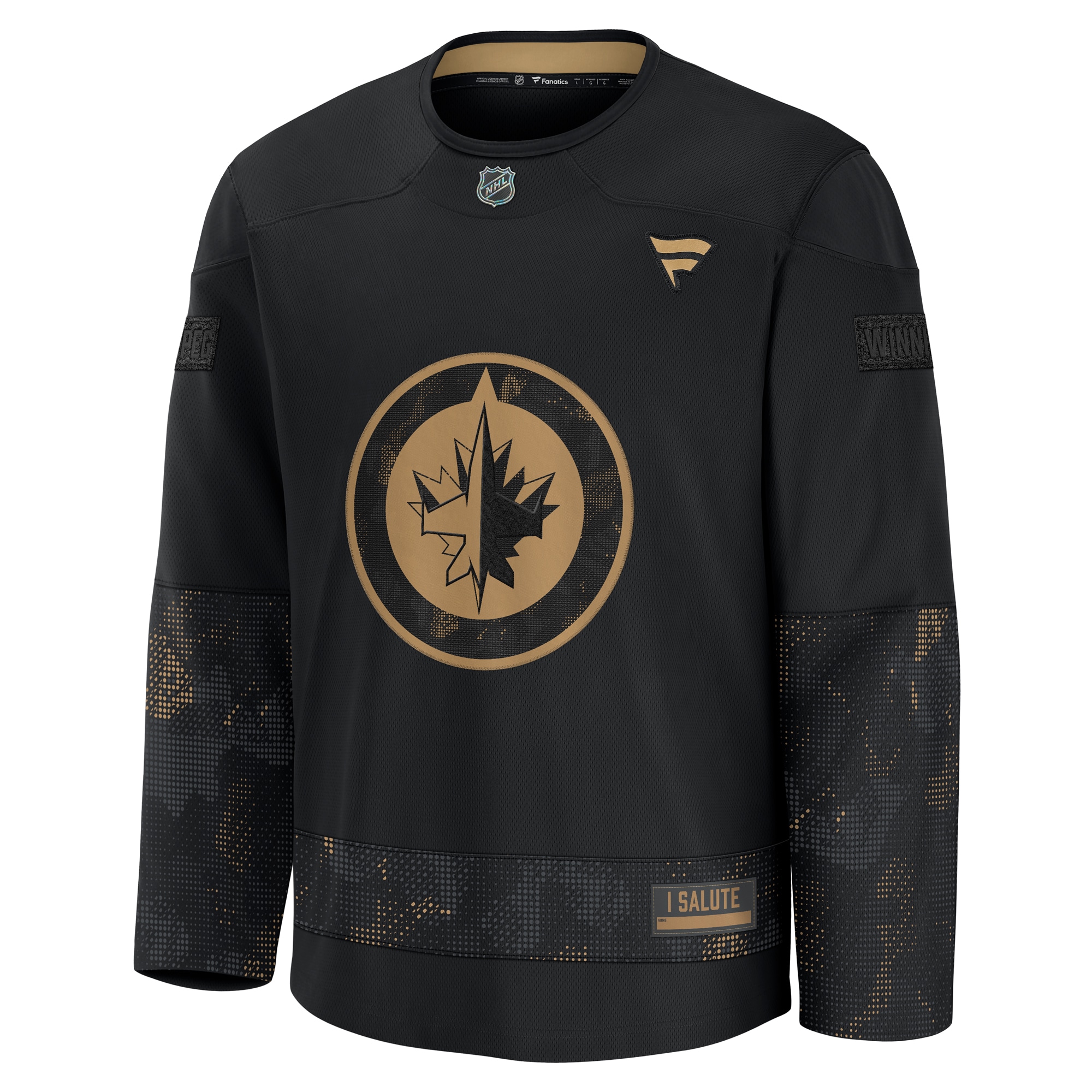 Alternative view of Men's Winnipeg Jets Black 2024 Military Appreciation Practice Jersey - JS988 