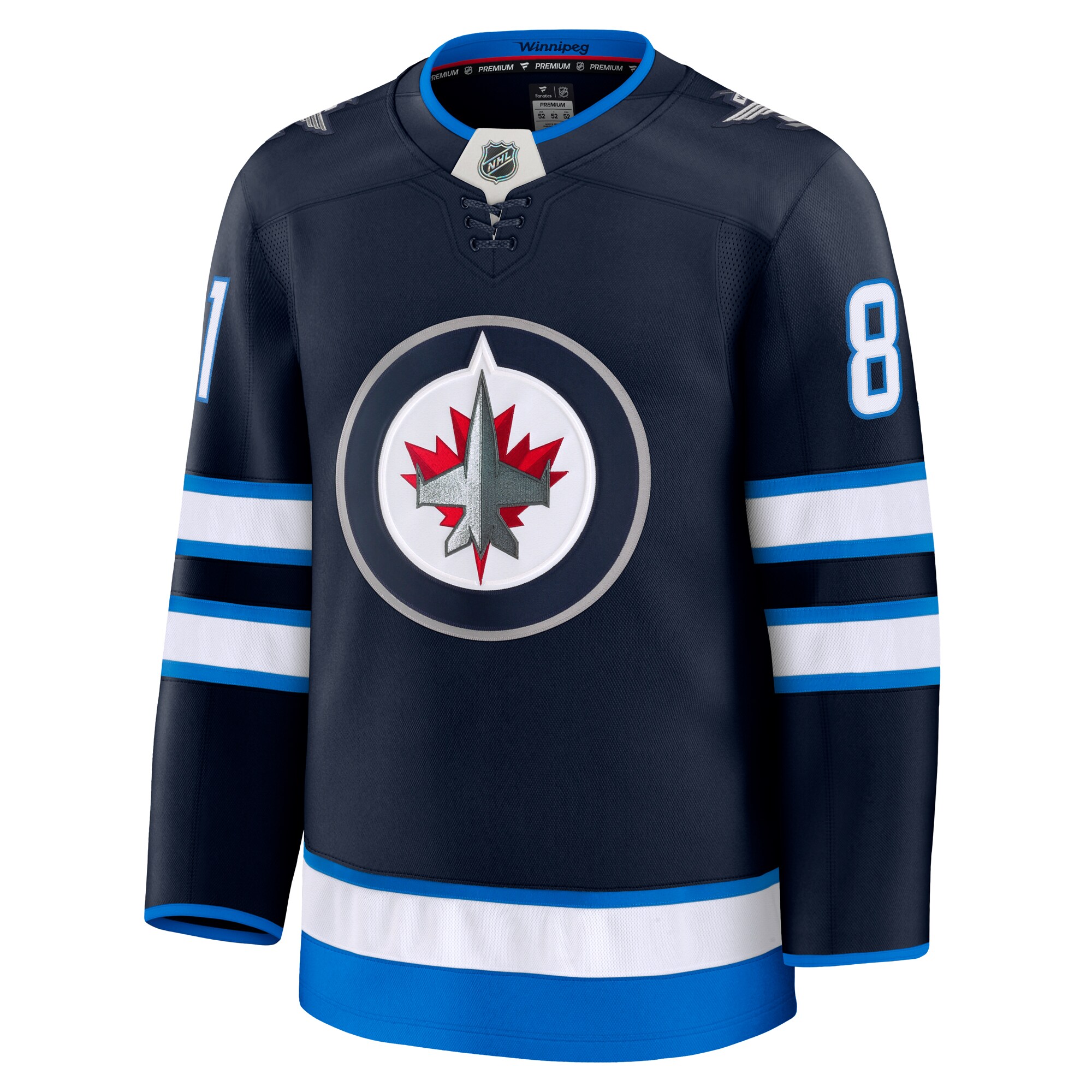 Alternative view of Men's Winnipeg Jets Kyle Connor Navy Home Premium Hockey Jersey - JS946 