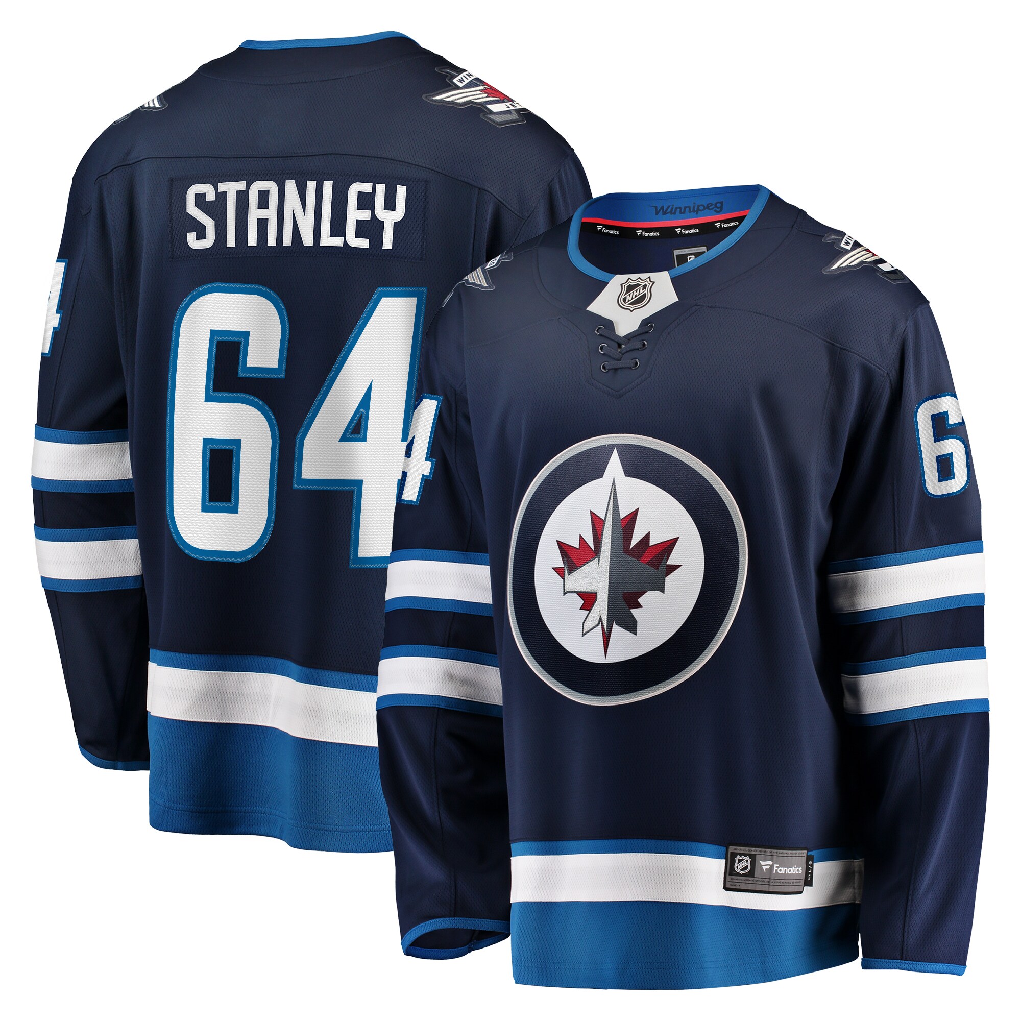 Men's Winnipeg Jets Logan Stanley Navy Home Premier Breakaway Player Hockey Jersey - JS324 