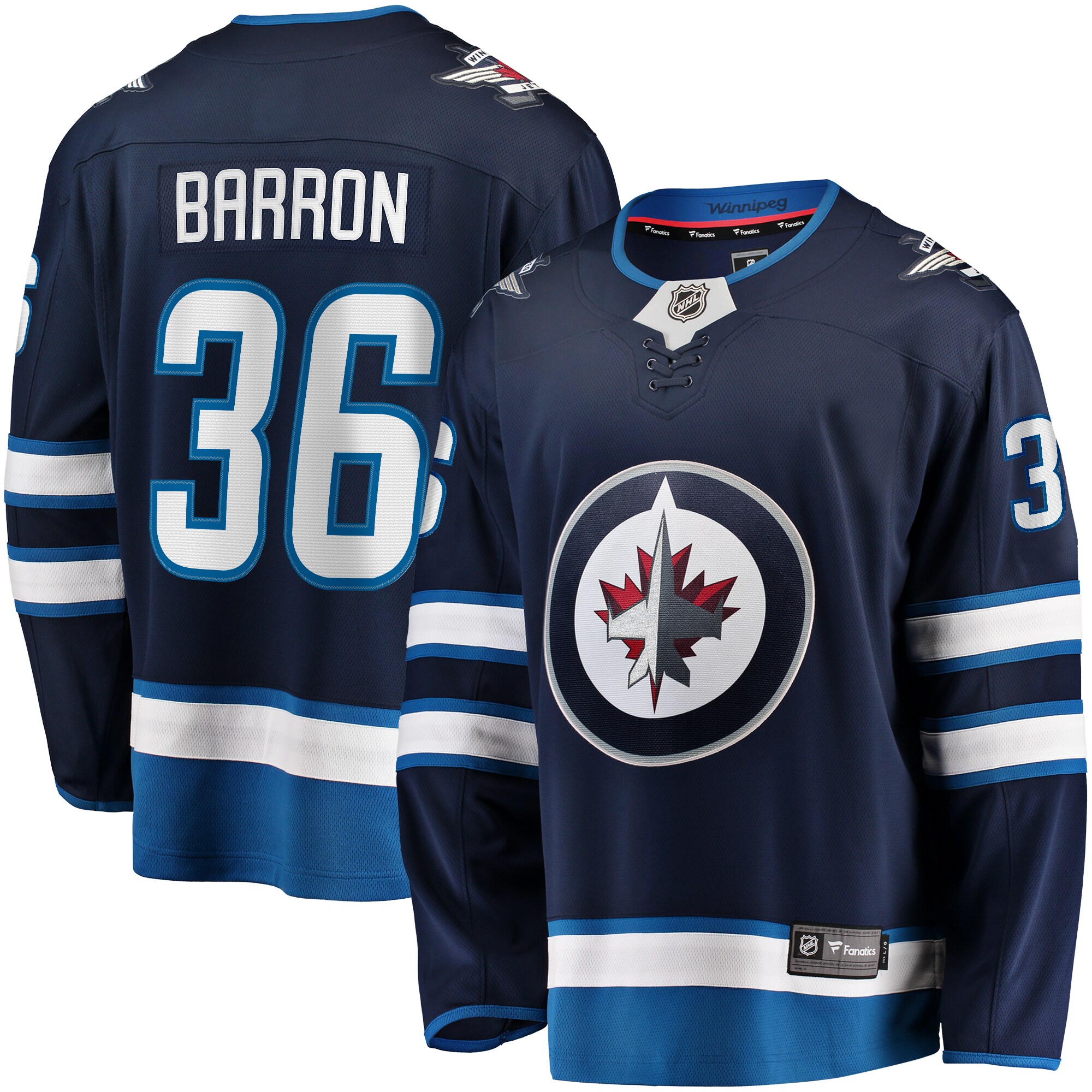 Men's Winnipeg Jets Morgan Barron Navy Home Premier Breakaway Player Hockey Jersey - JS410 