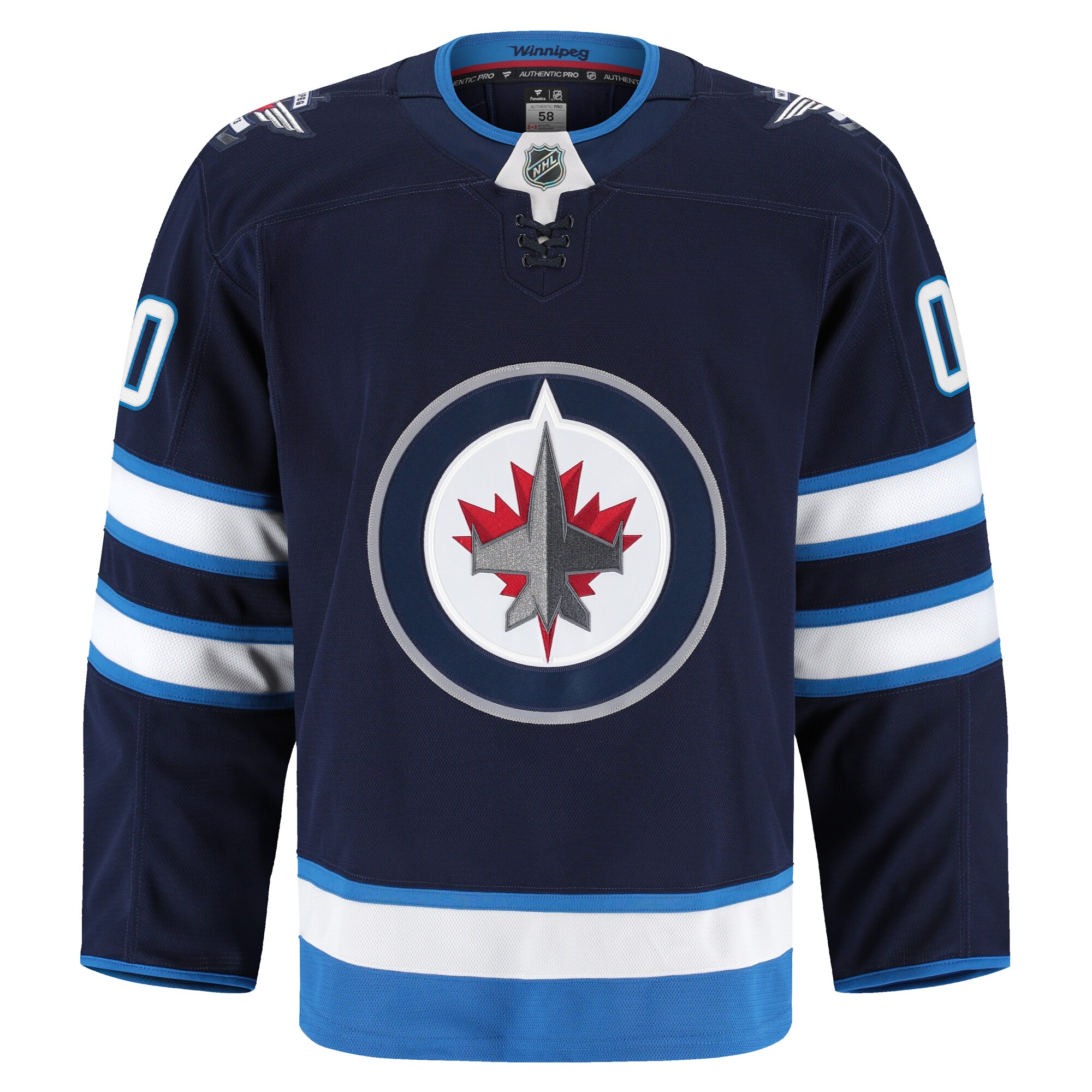 Alternative view of Men's Winnipeg Jets Navy Home Pro Custom Hockey Jersey - JS332 