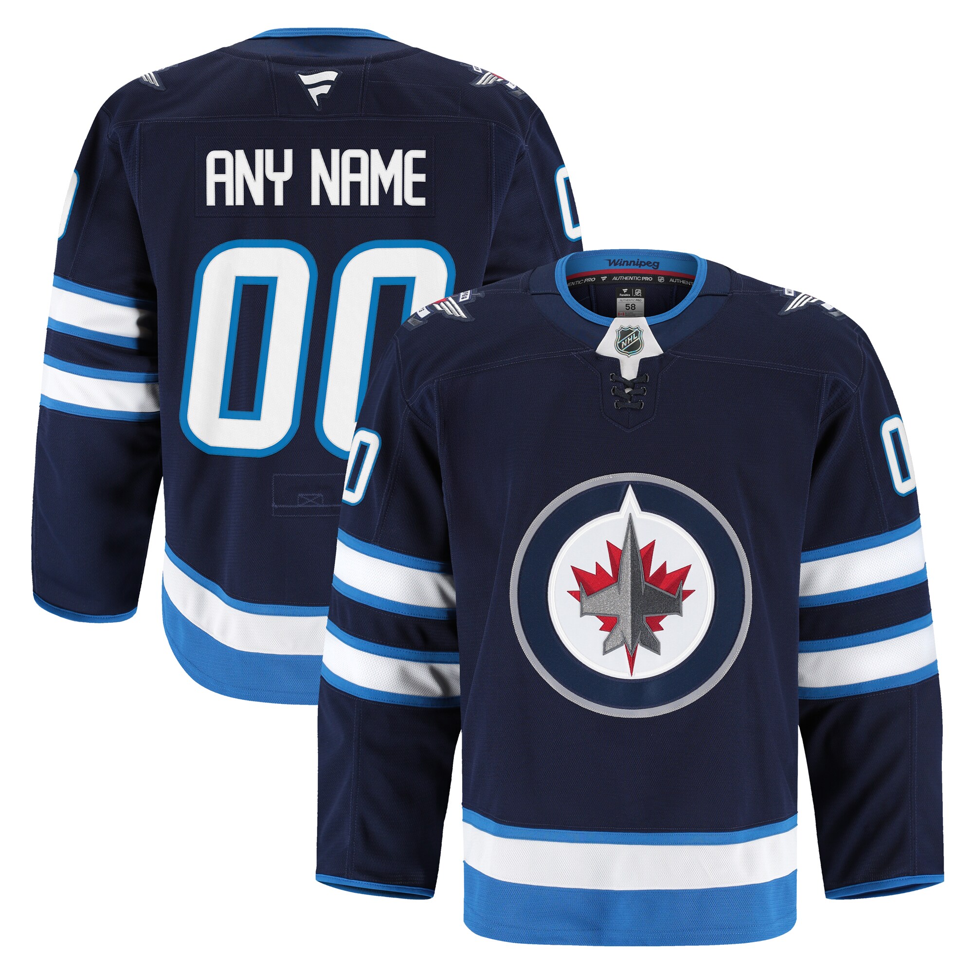 Men's Winnipeg Jets Navy Home Pro Custom Hockey Jersey - JS332 