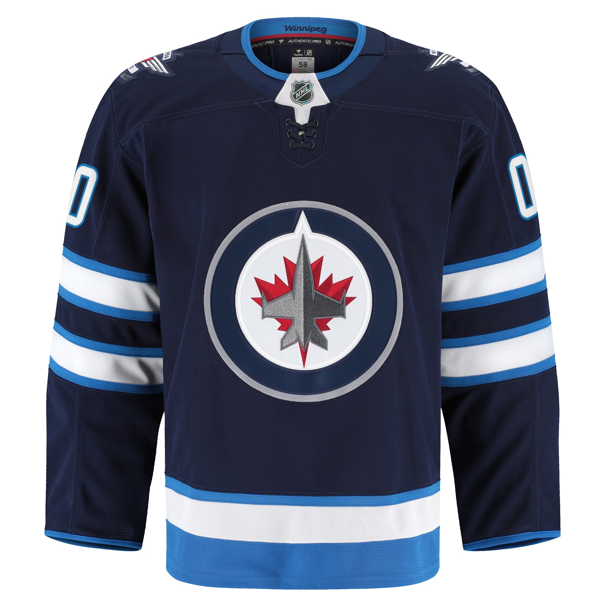 Alternative view of Men's Winnipeg Jets Navy Home Pro Custom Hockey Jersey - JS611 
