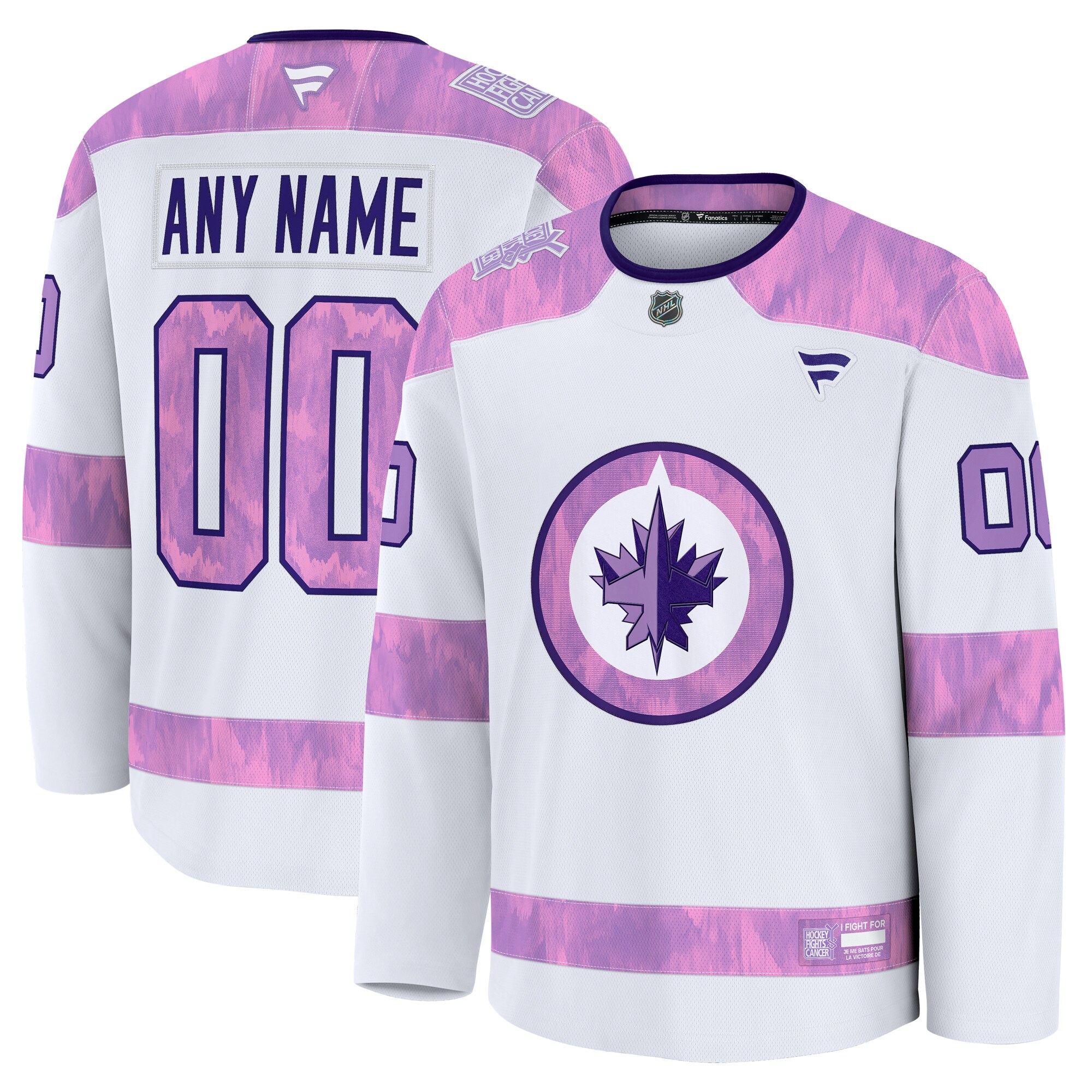 Men's Winnipeg Jets White 2024 Hockey Fights Cancer Custom Practice Hockey Jersey - JS178 