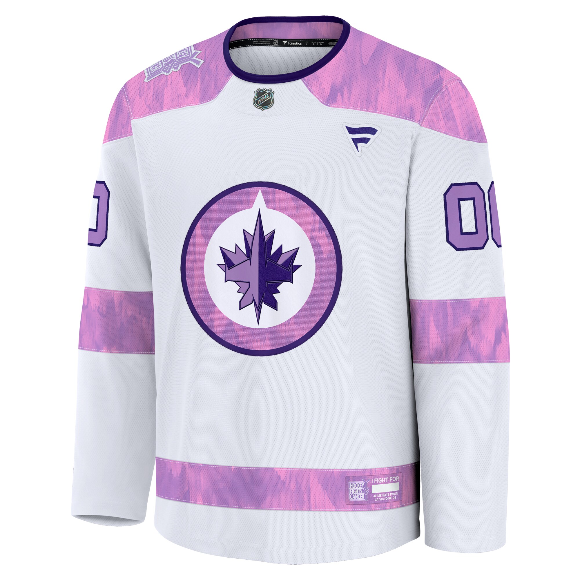Alternative view of Men's Winnipeg Jets White 2024 Hockey Fights Cancer Custom Practice Hockey Jersey - JS178 