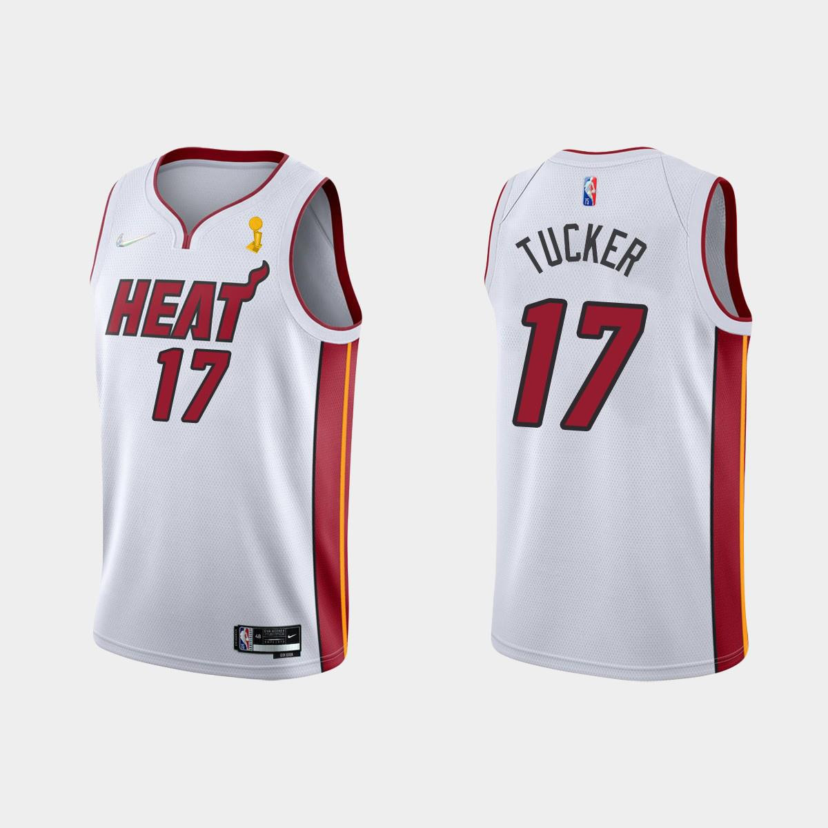 Miami Heat 17 P.J. Tucker Champions Cup 2023 Patch White Basketball Jersey - JS916 
